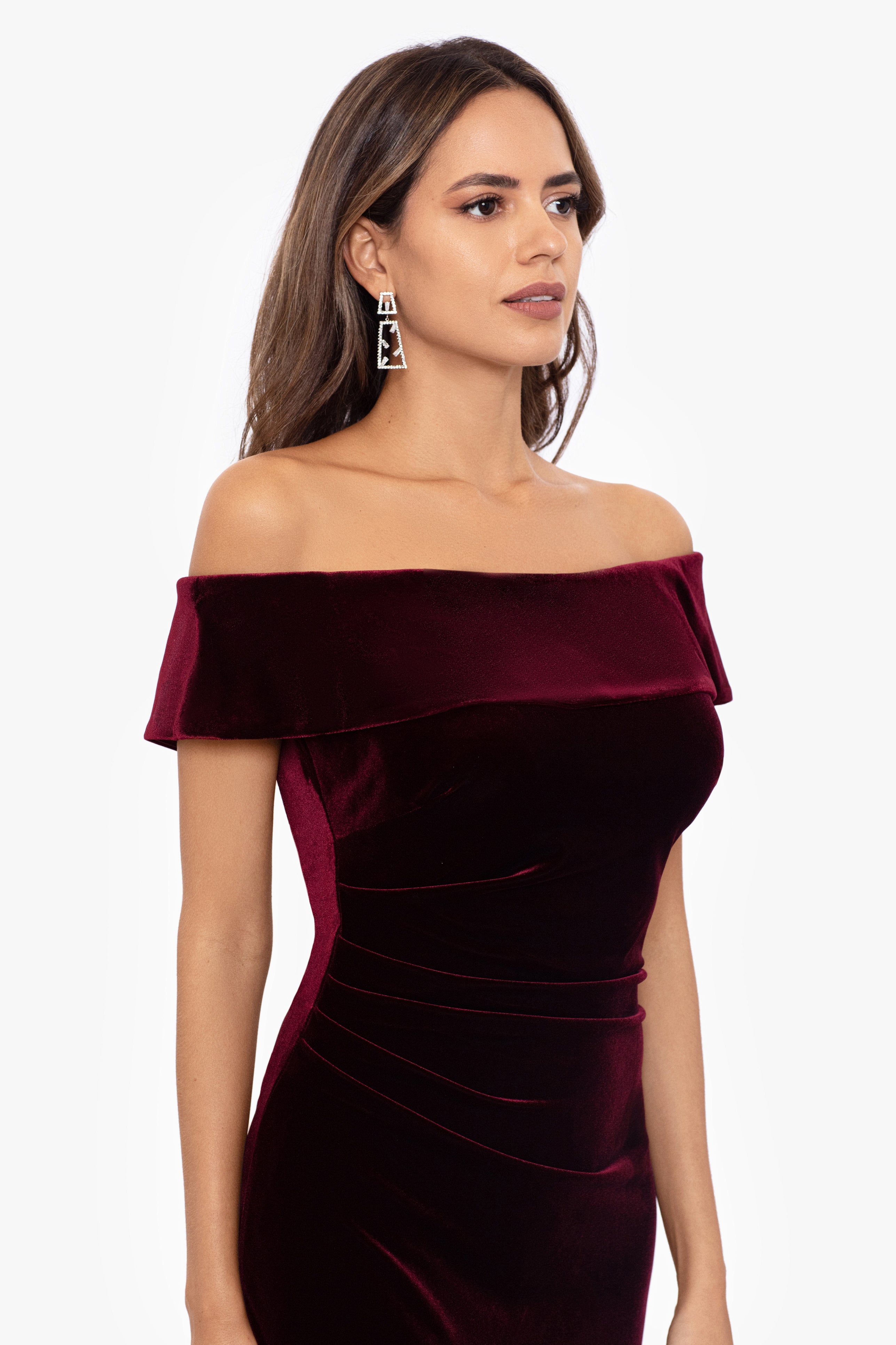 "Lori" Velvet Off The Shoulder Ruched Dress