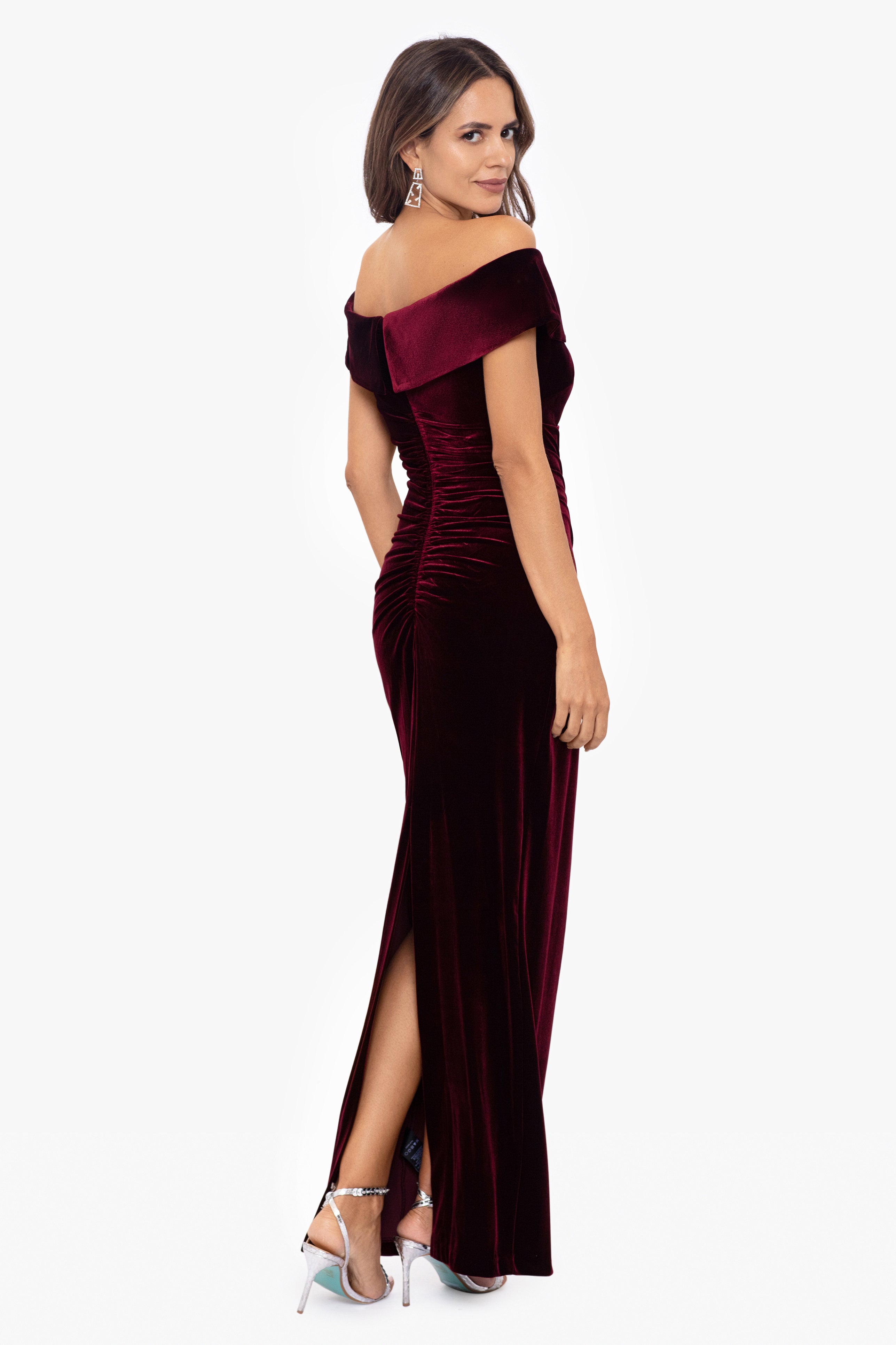 "Lori" Velvet Off The Shoulder Ruched Dress