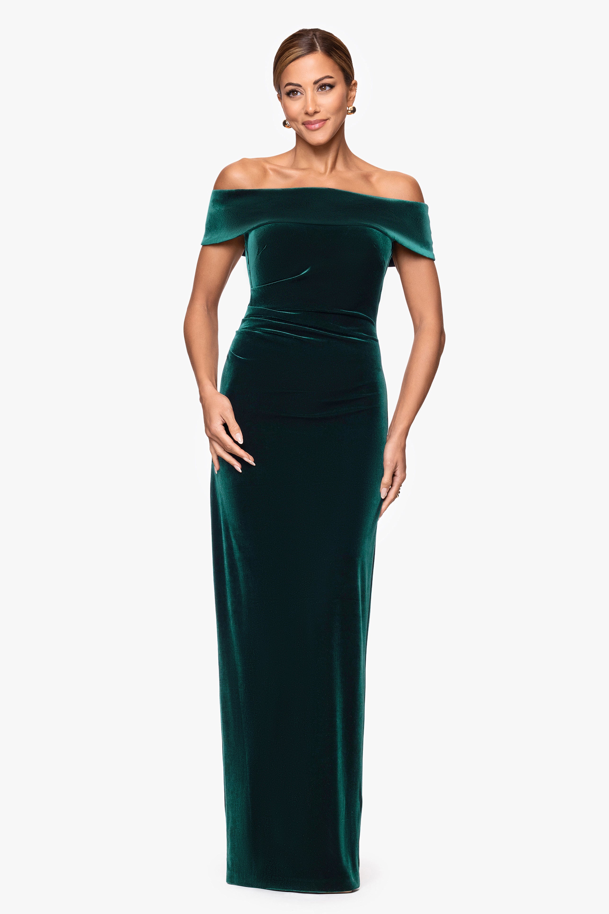 "Lori" Velvet Off The Shoulder Ruched Dress