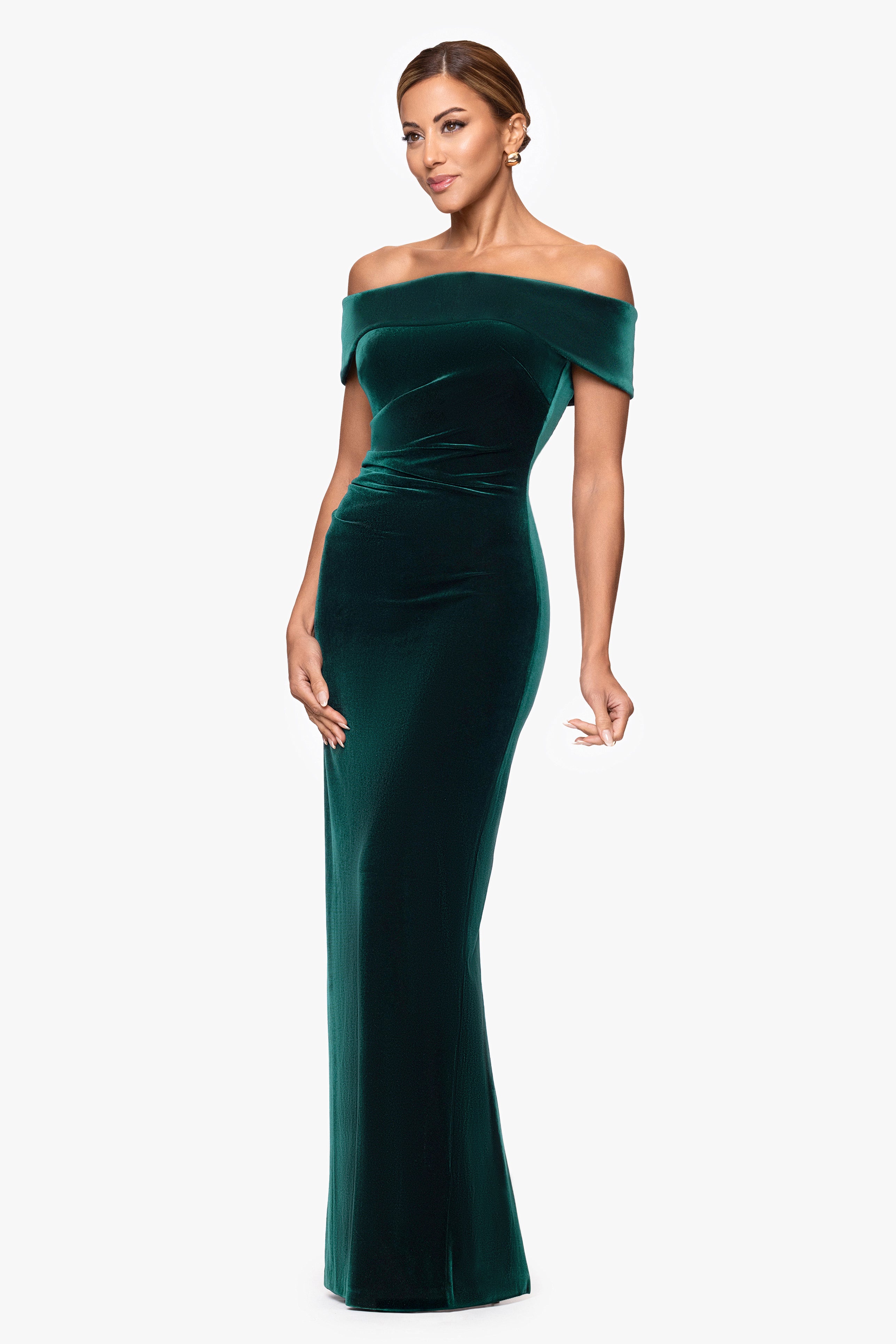 "Lori" Velvet Off The Shoulder Ruched Dress
