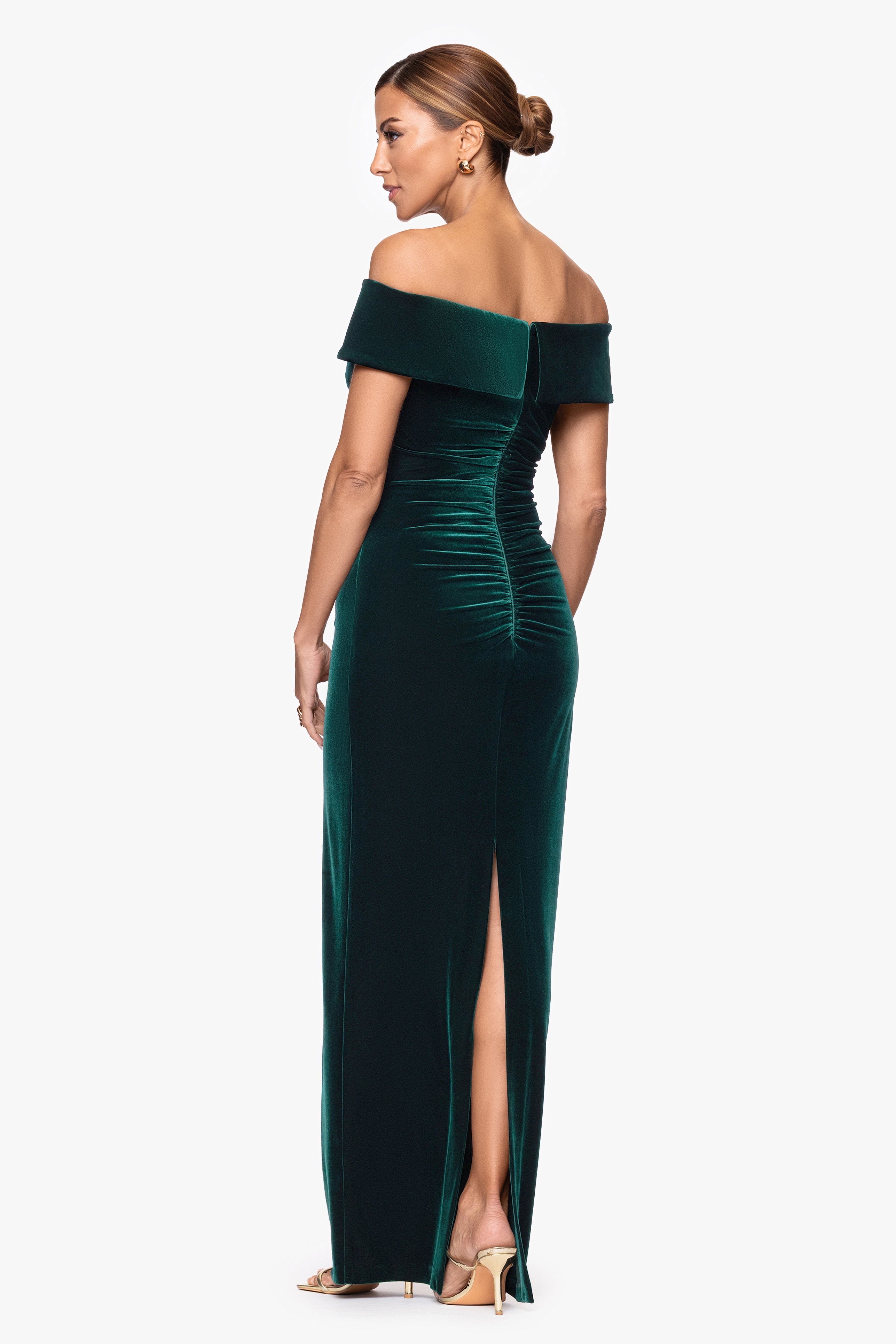 "Lori" Velvet Off The Shoulder Ruched Dress