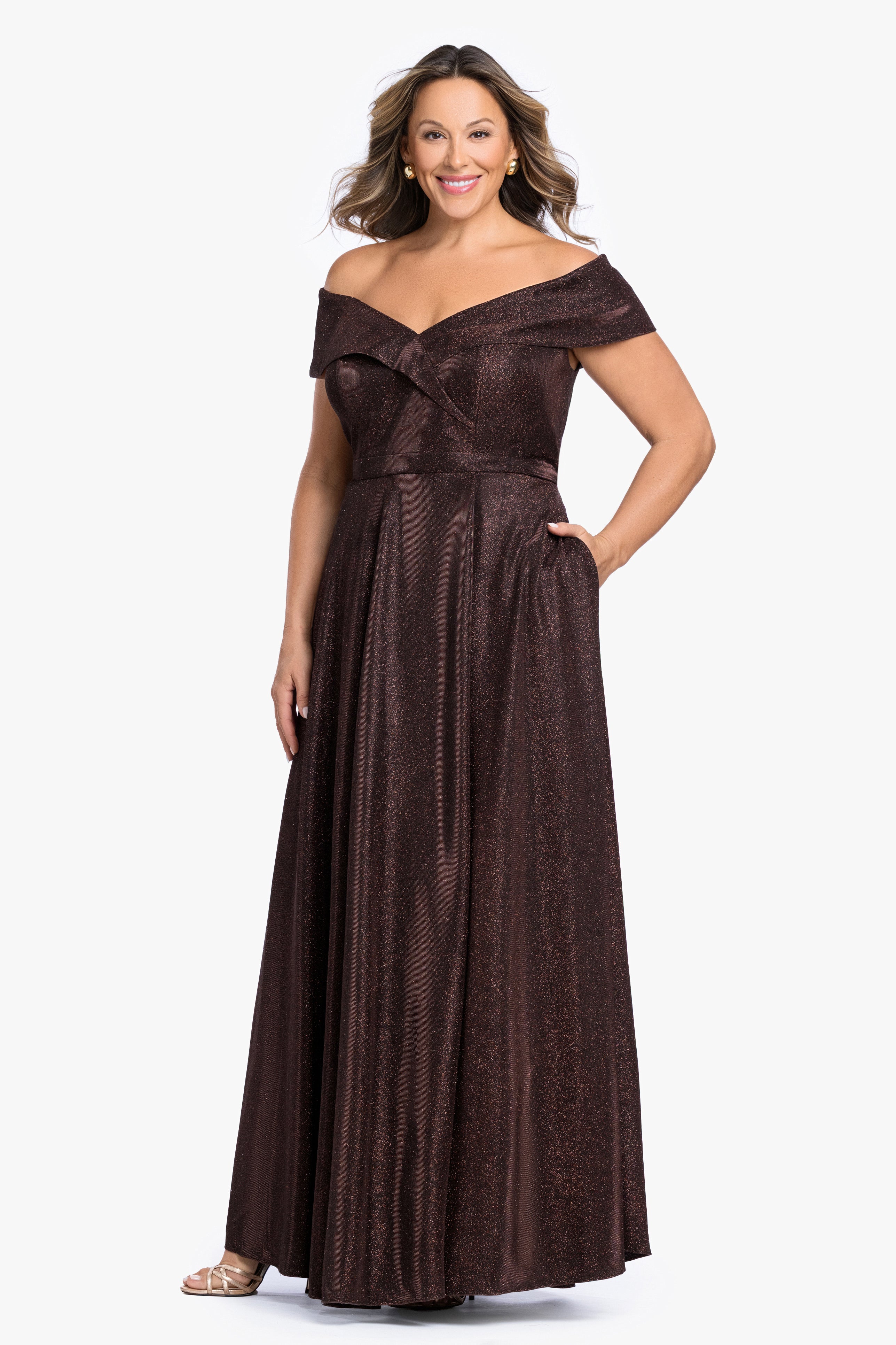 "Tatiana" Glitter Knit Off The Shoulder Dress