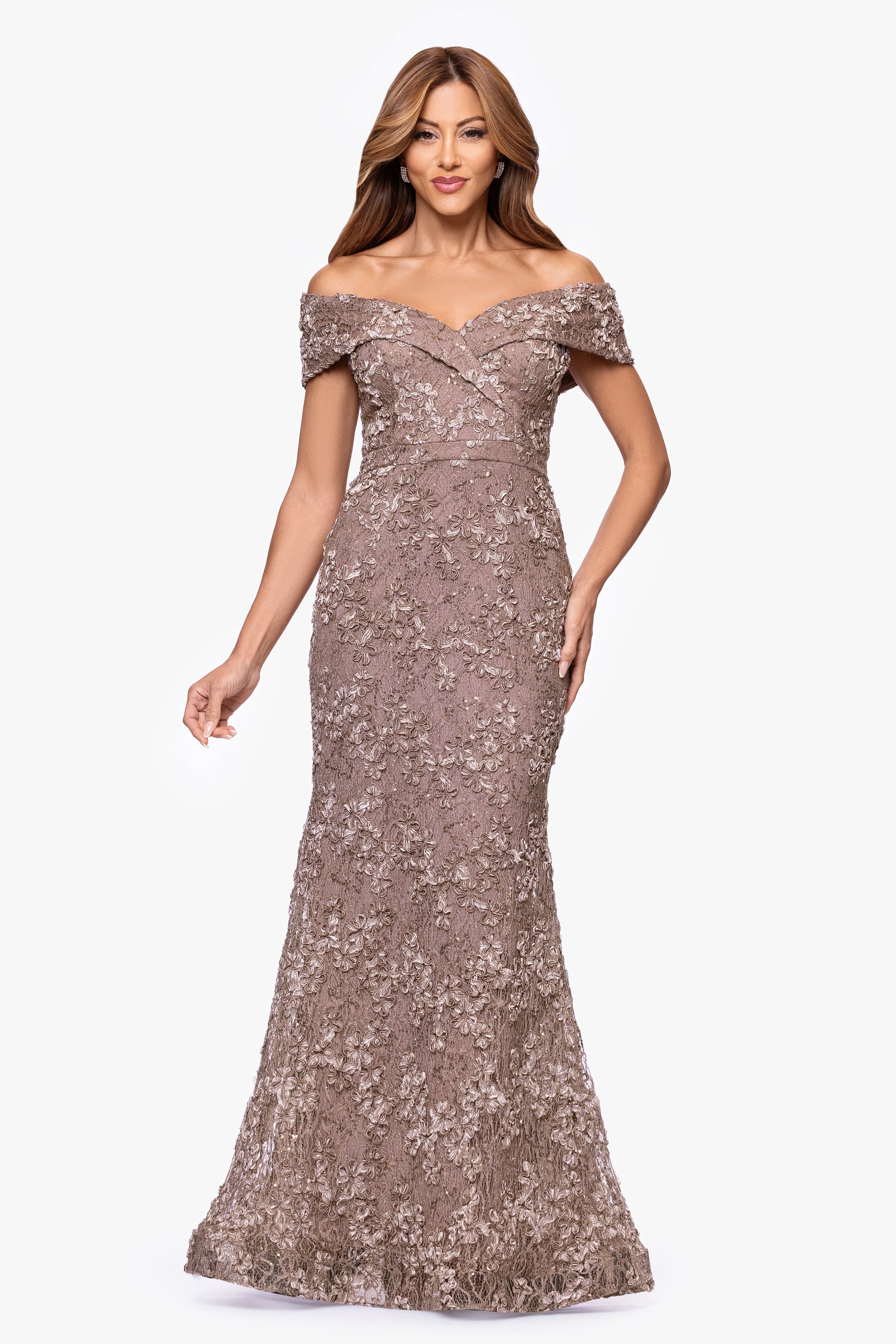 "Jill" Off The Shoulder Long Lace Dress