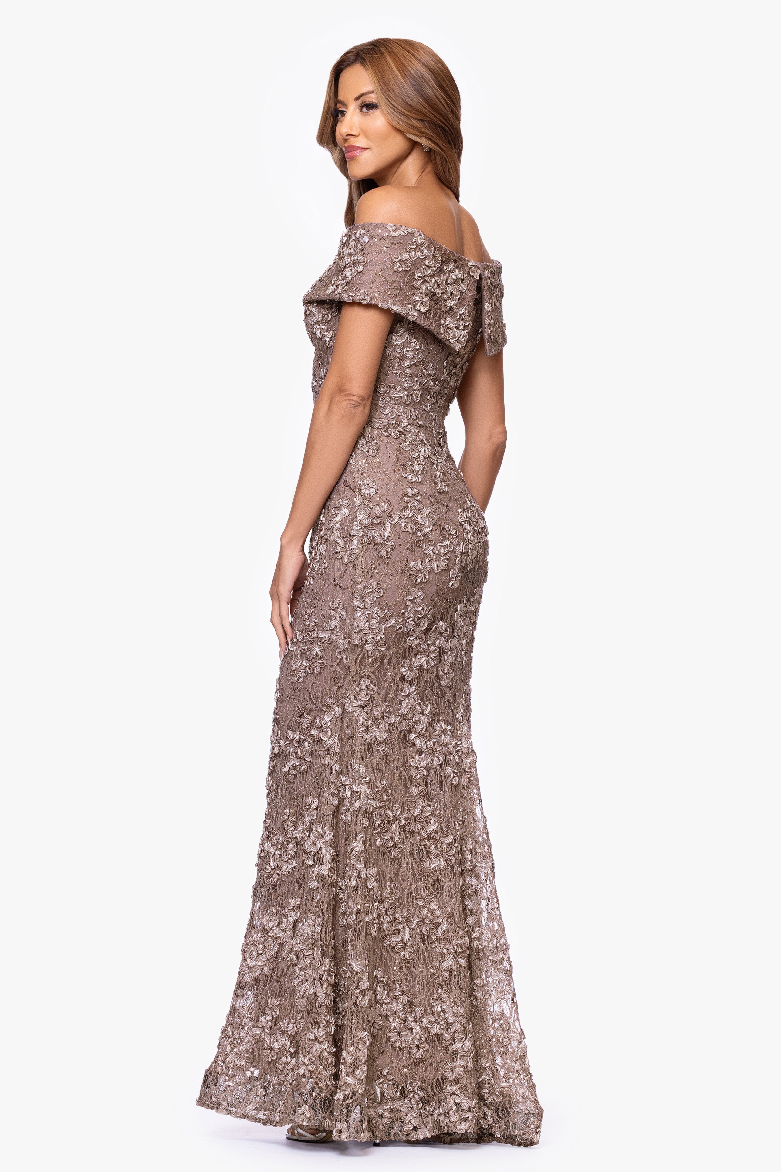 "Jill" Off The Shoulder Long Lace Dress