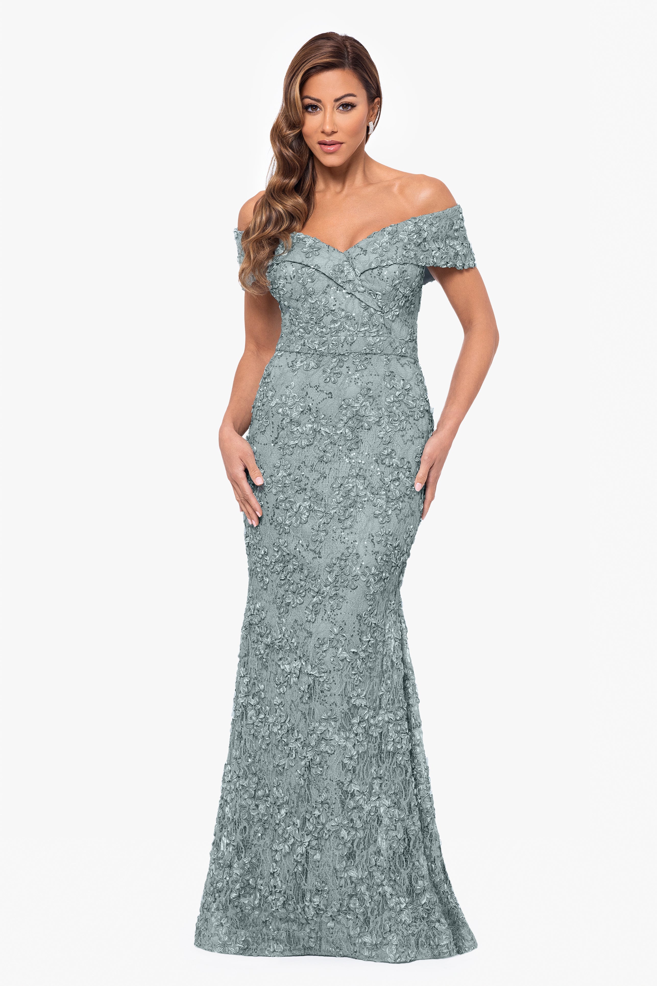 "Jill" Off The Shoulder Long Lace Dress