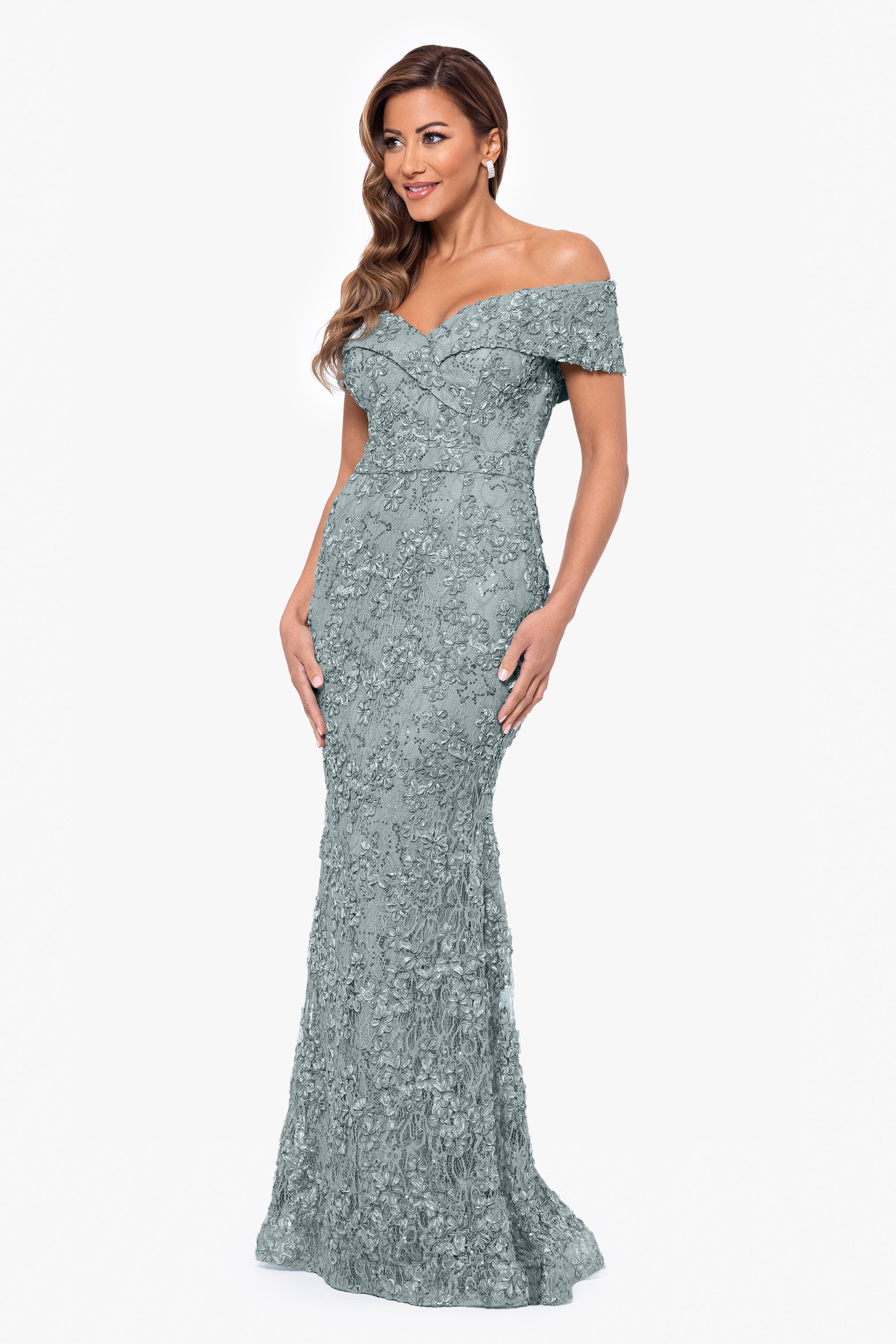 "Jill" Off The Shoulder Long Lace Dress