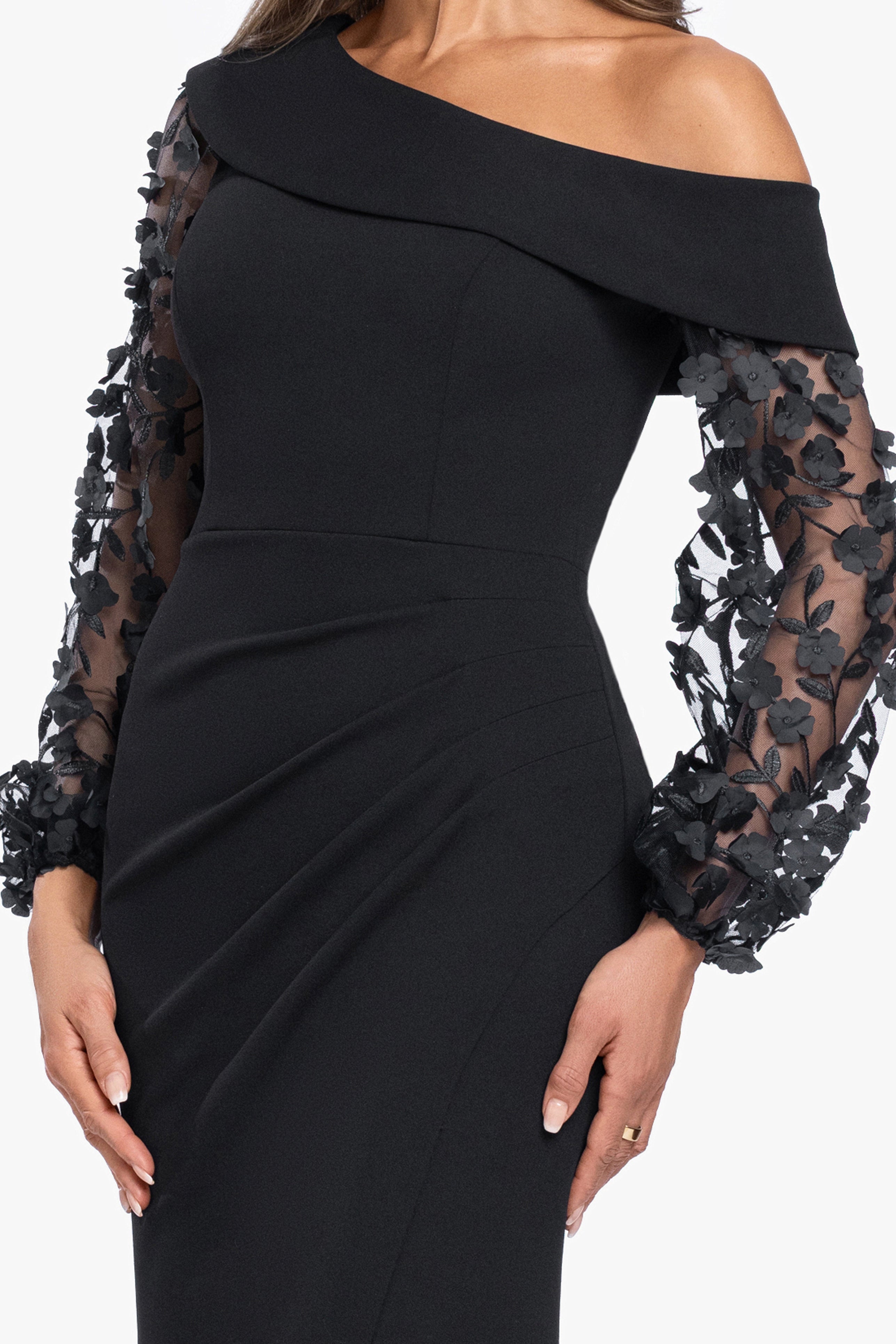 "Ariana" Scuba Crepe Off The Shoulder Long Sleeve Dress