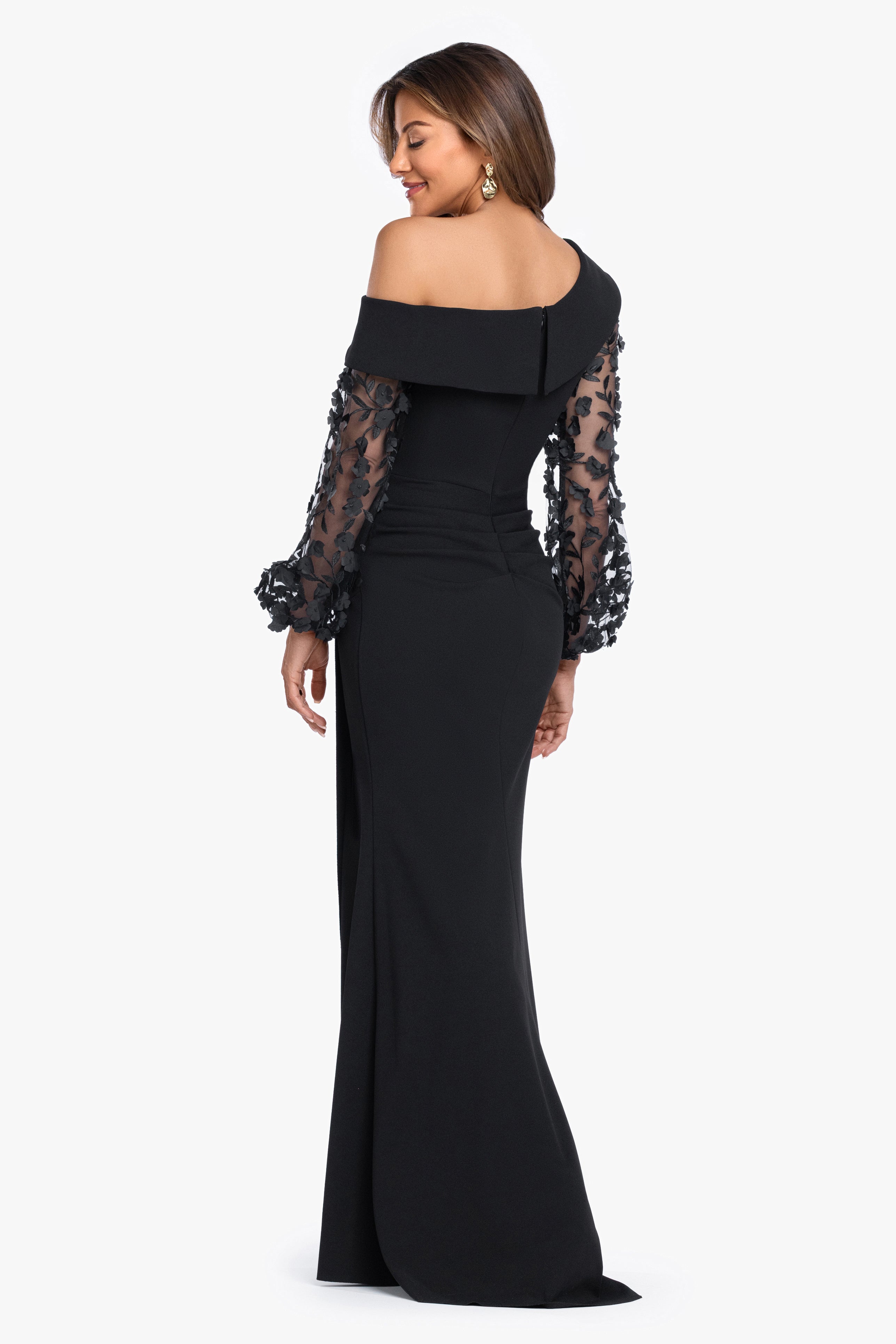 "Ariana" Scuba Crepe Off The Shoulder Long Sleeve Dress