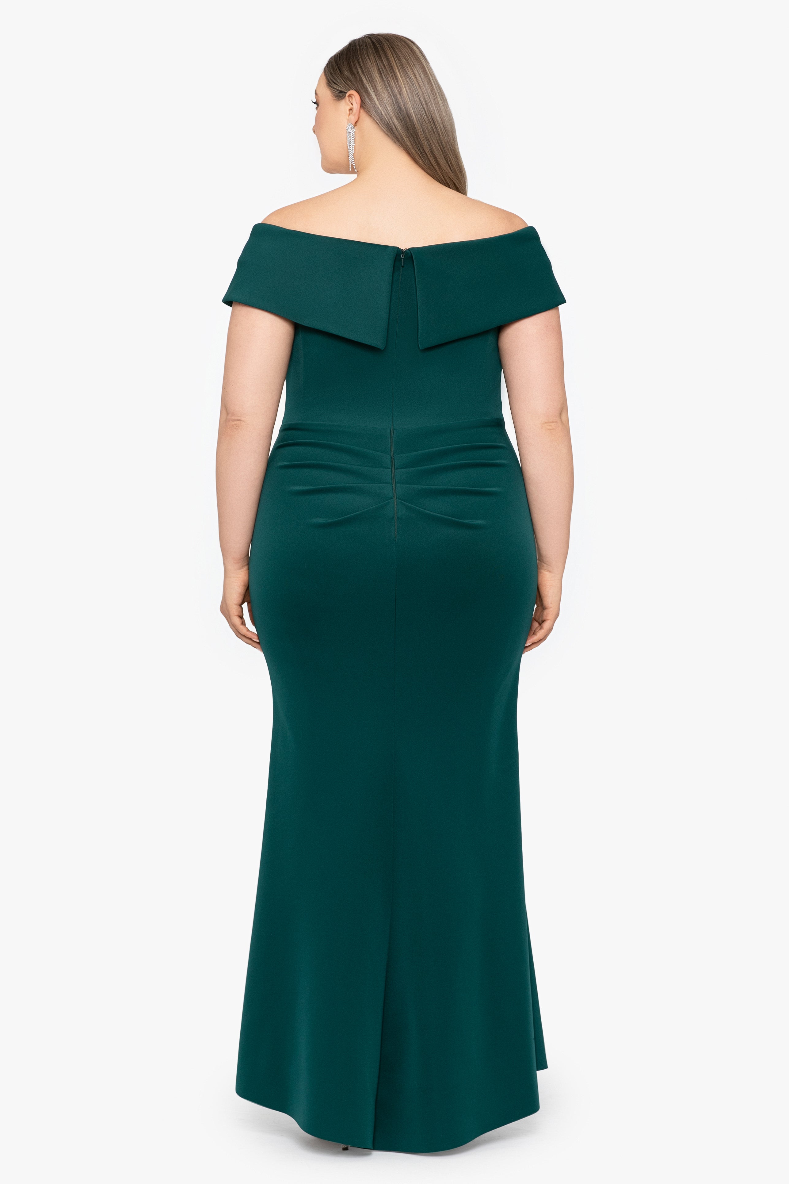 Plus "Patti" Long Off the Shoulder Techno Scuba Dress