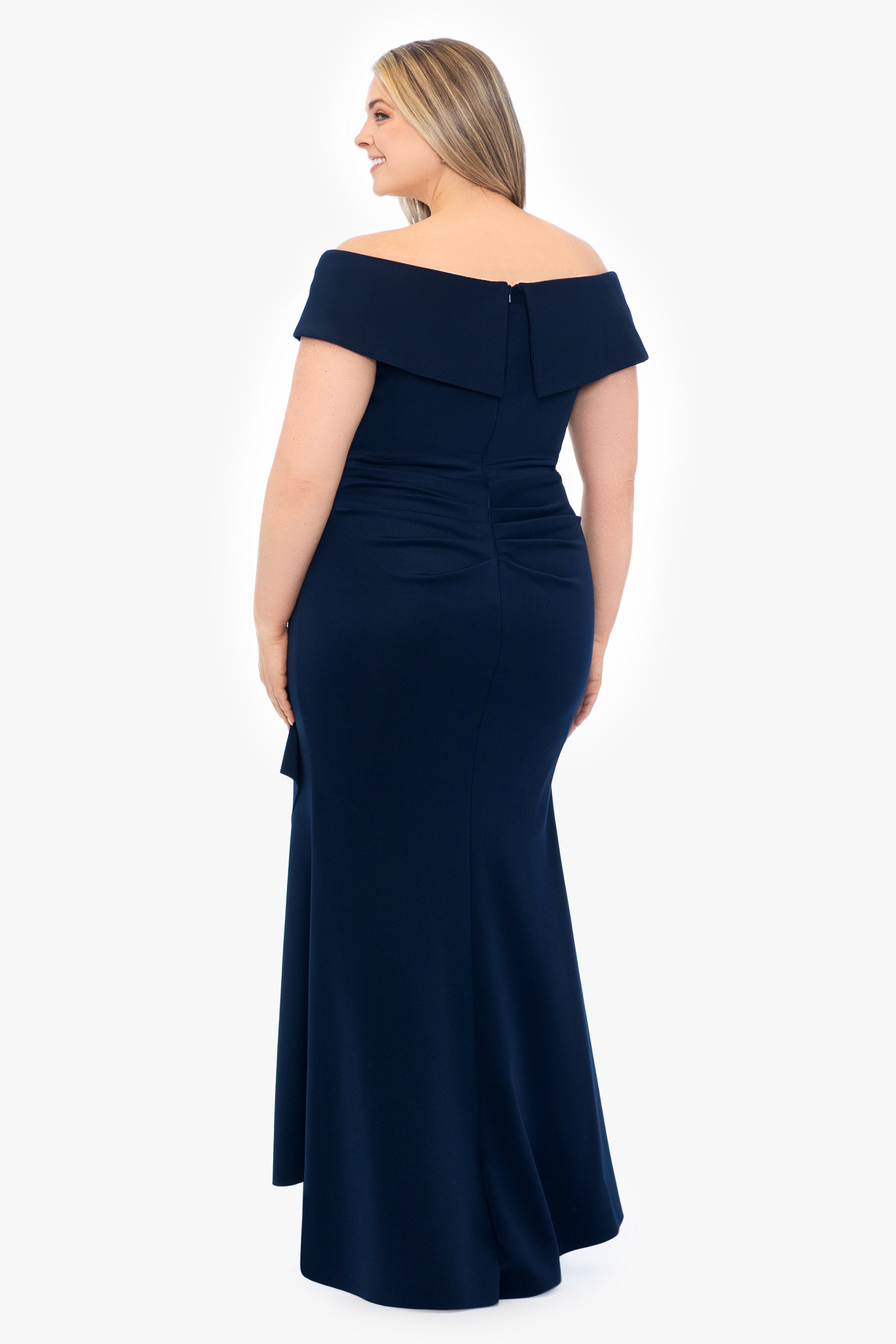 Plus "Patti" Long Off the Shoulder Techno Scuba Dress
