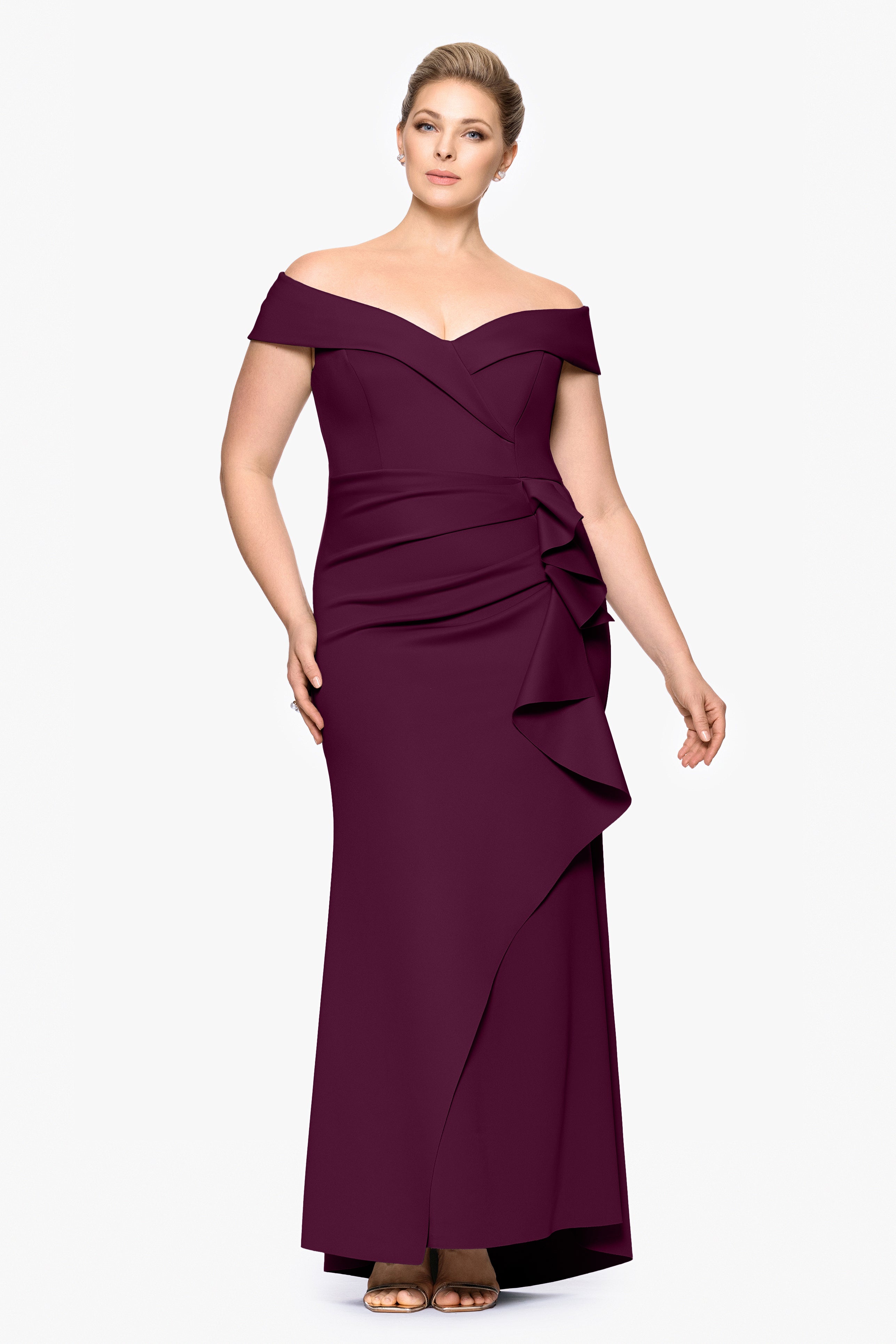 Plus "Patti" Long Off the Shoulder Techno Scuba Dress