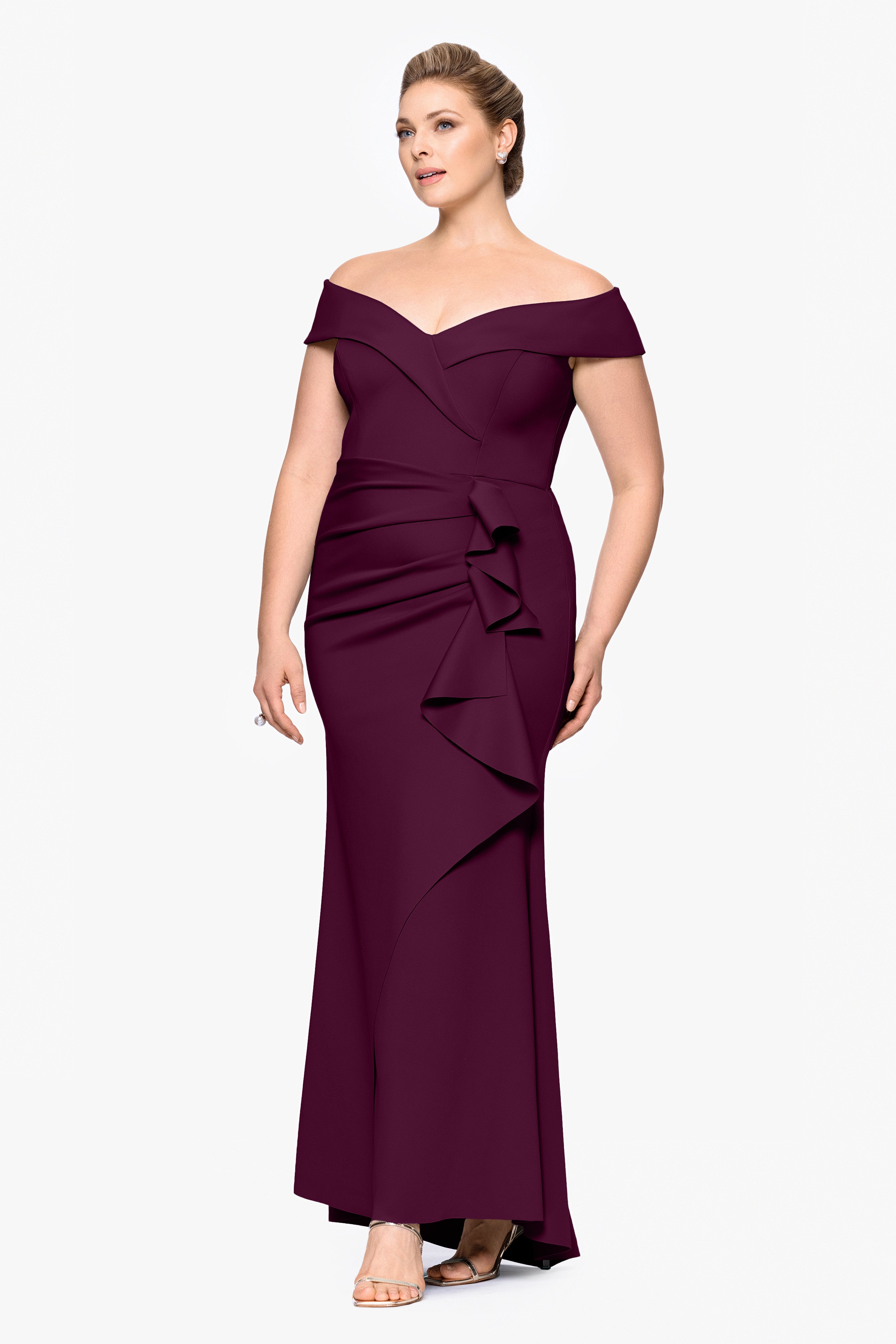 Plus "Patti" Long Off the Shoulder Techno Scuba Dress