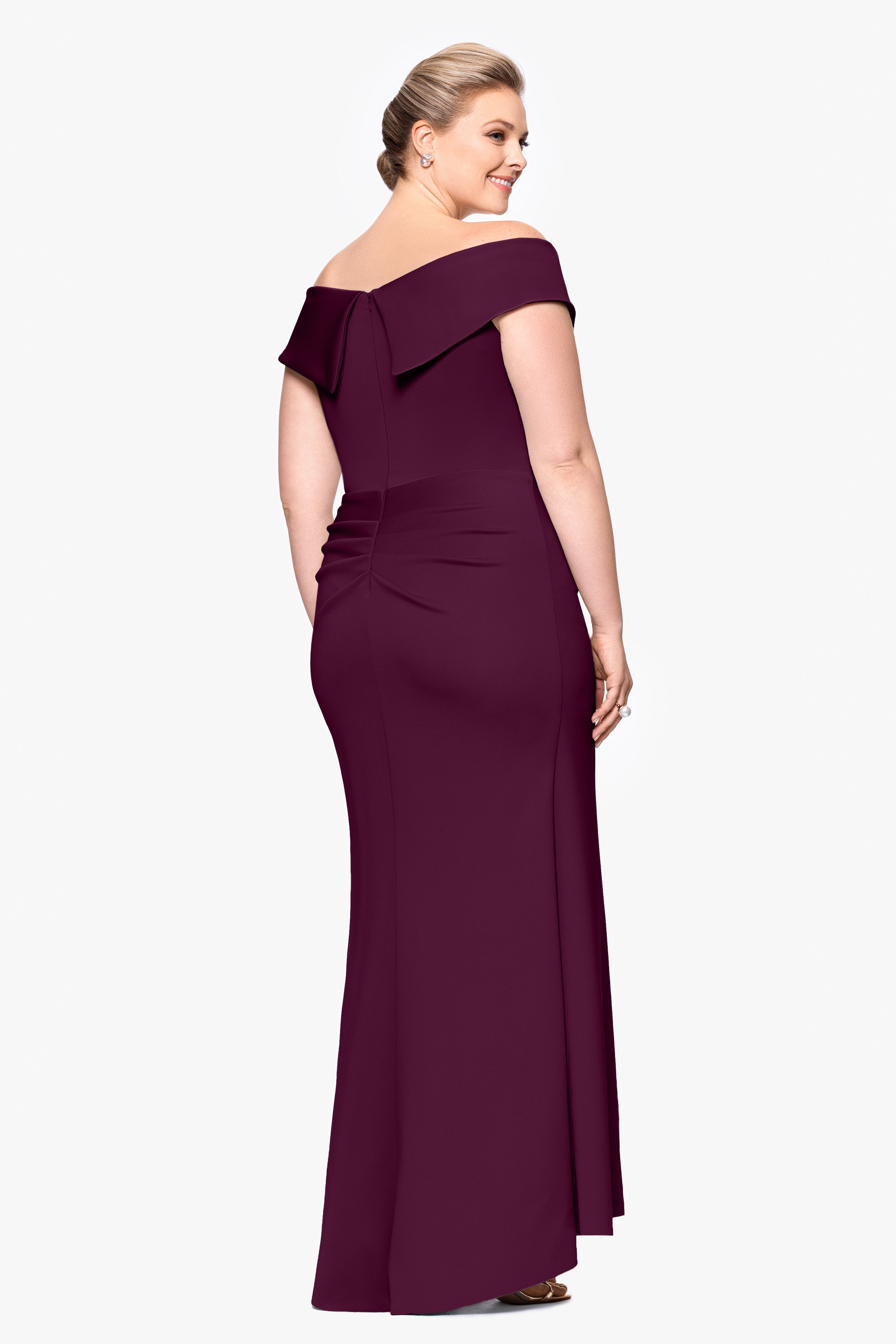 Plus "Patti" Long Off the Shoulder Techno Scuba Dress