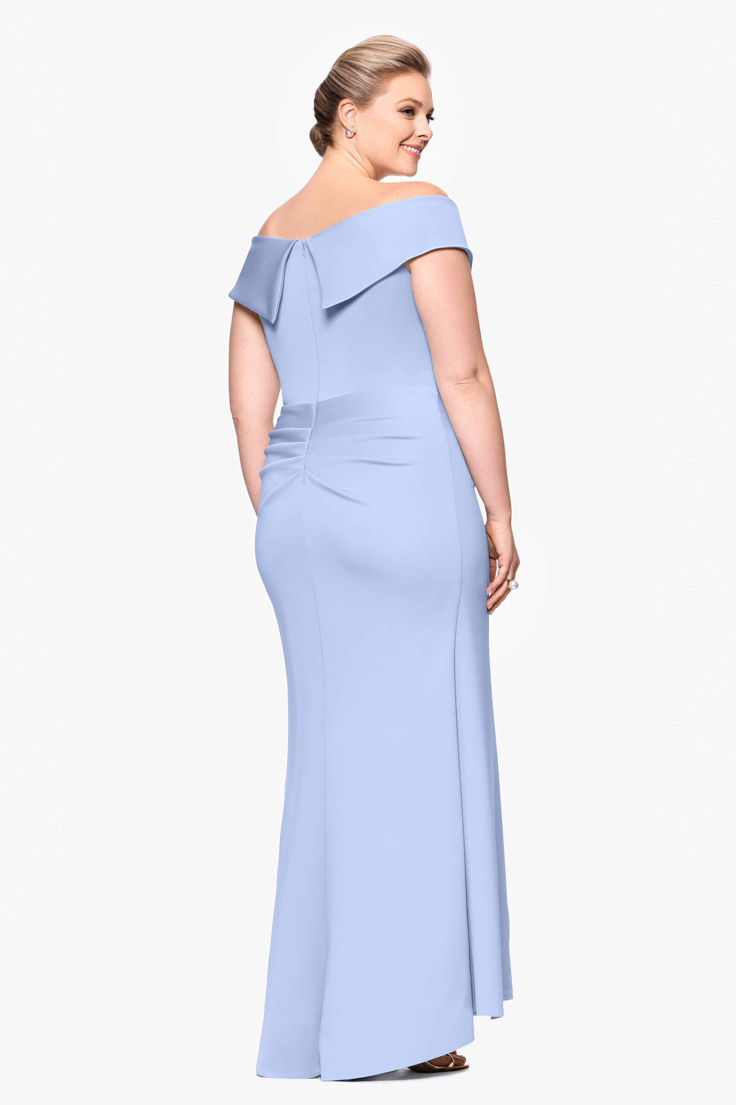 Plus "Patti" Long Off the Shoulder Techno Scuba Dress