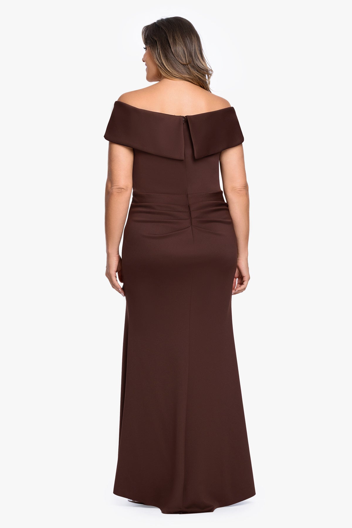 Plus "Patti" Techno Scuba Off The Shoulder Dress