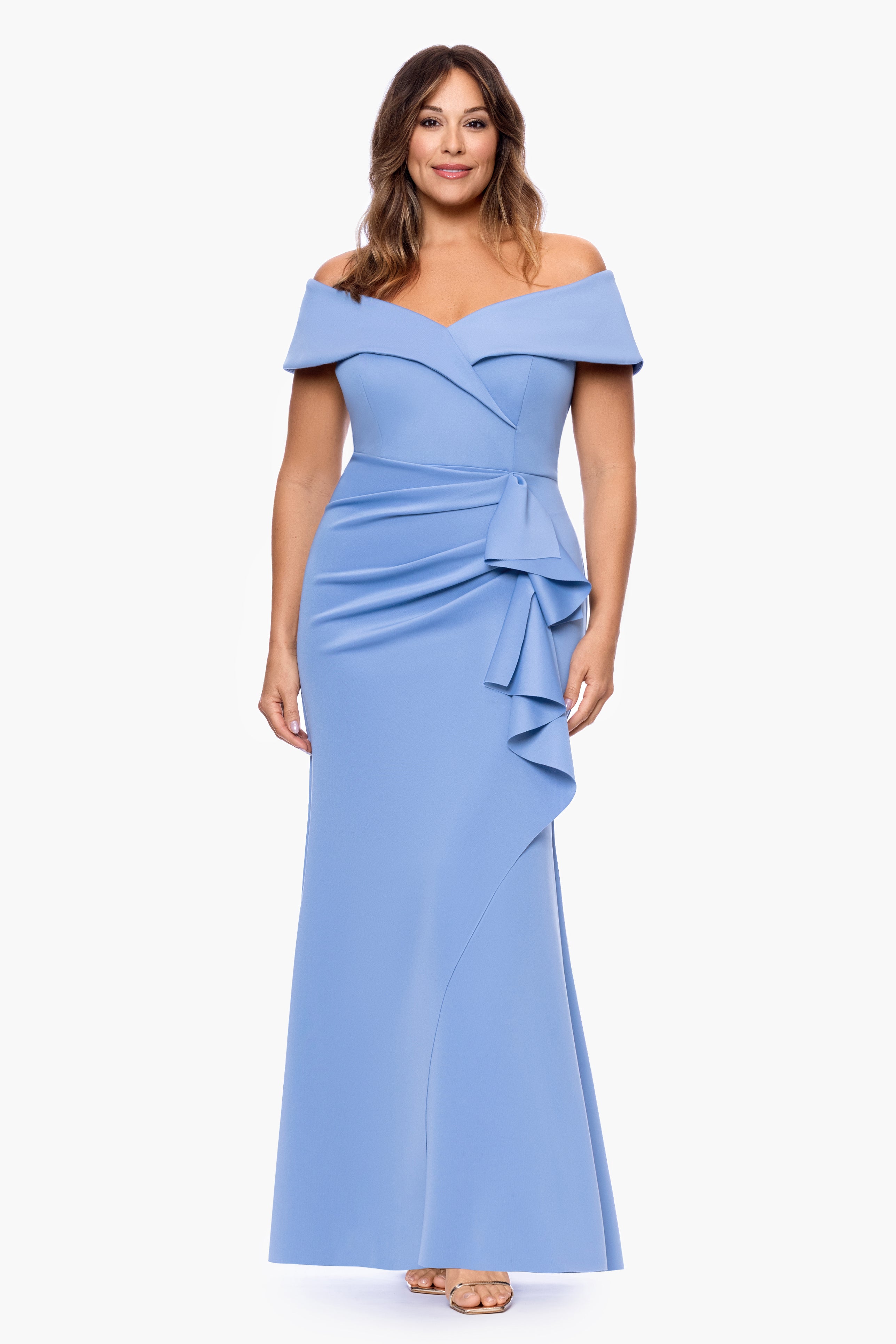 Plus "Patti" Long Off the Shoulder Techno Scuba Dress