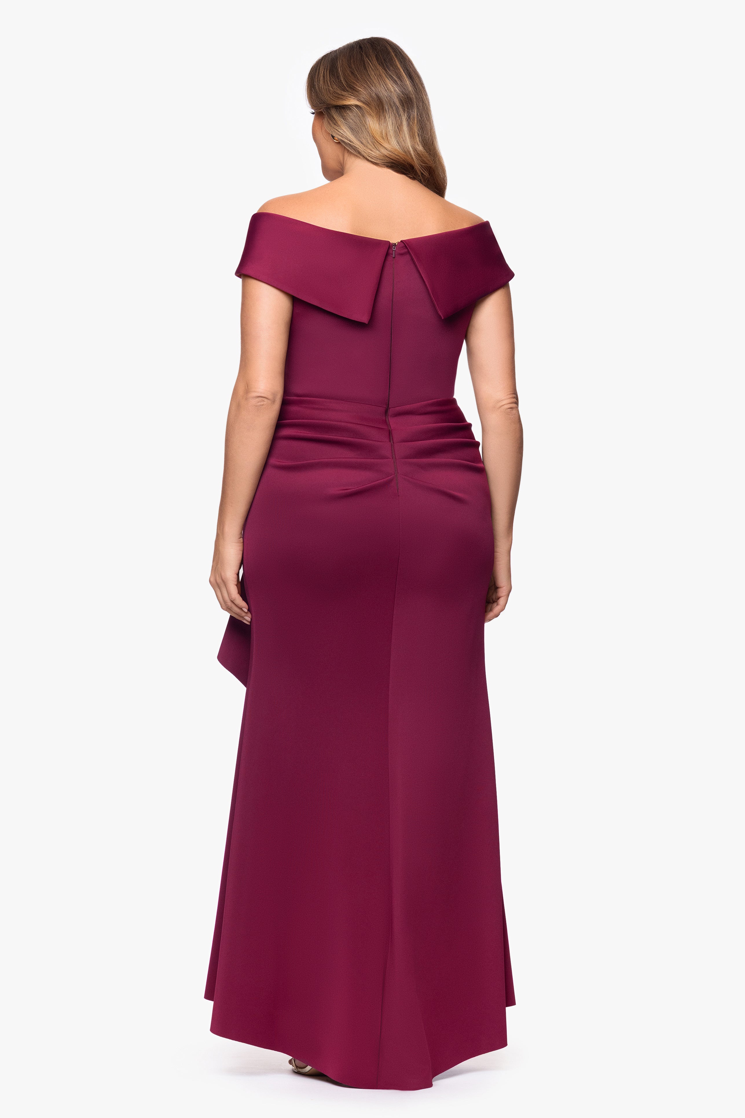Plus "Patti" Long Off the Shoulder Scuba Crepe Dress