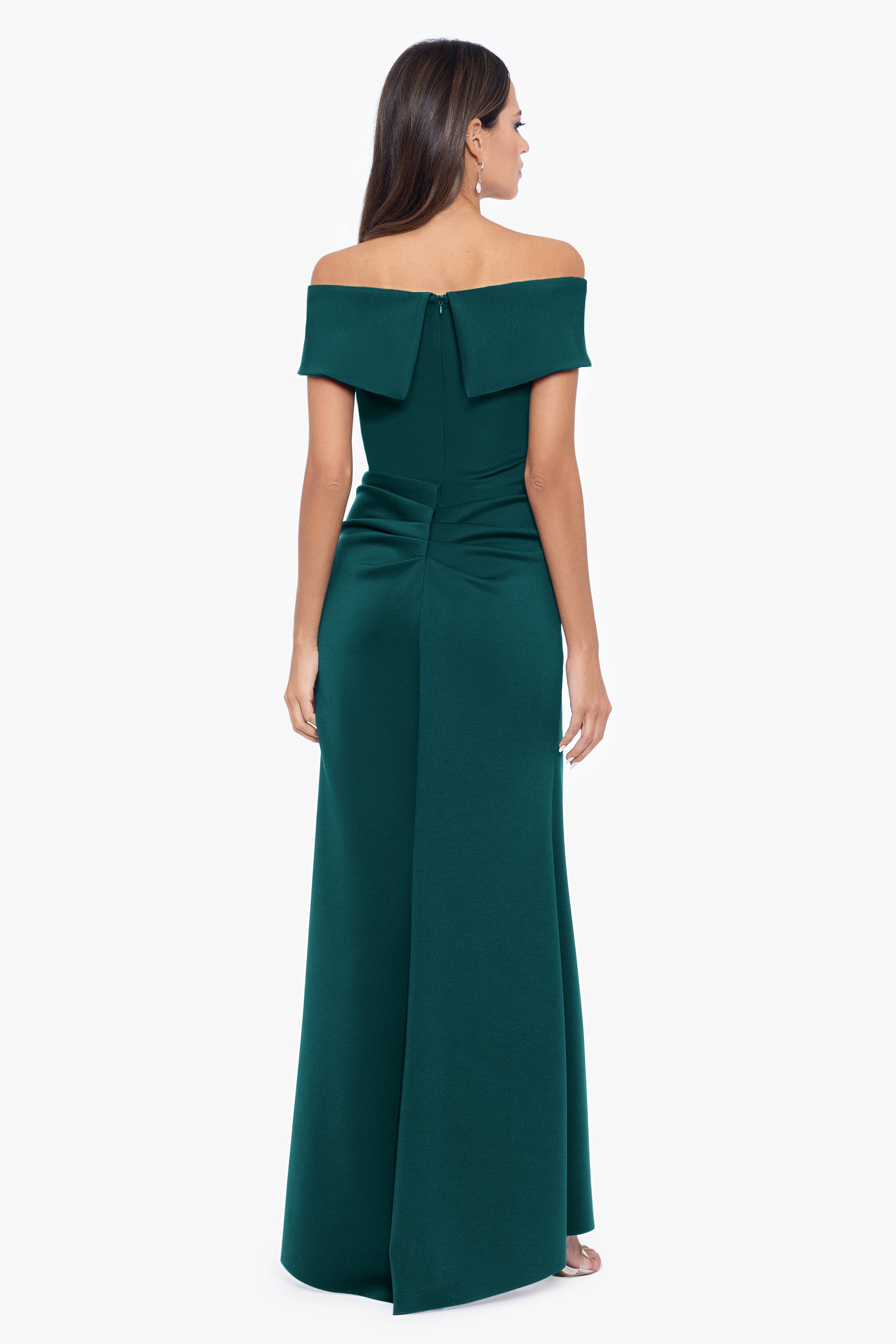 "Patti" Long Off the Shoulder Techno Scuba Dress