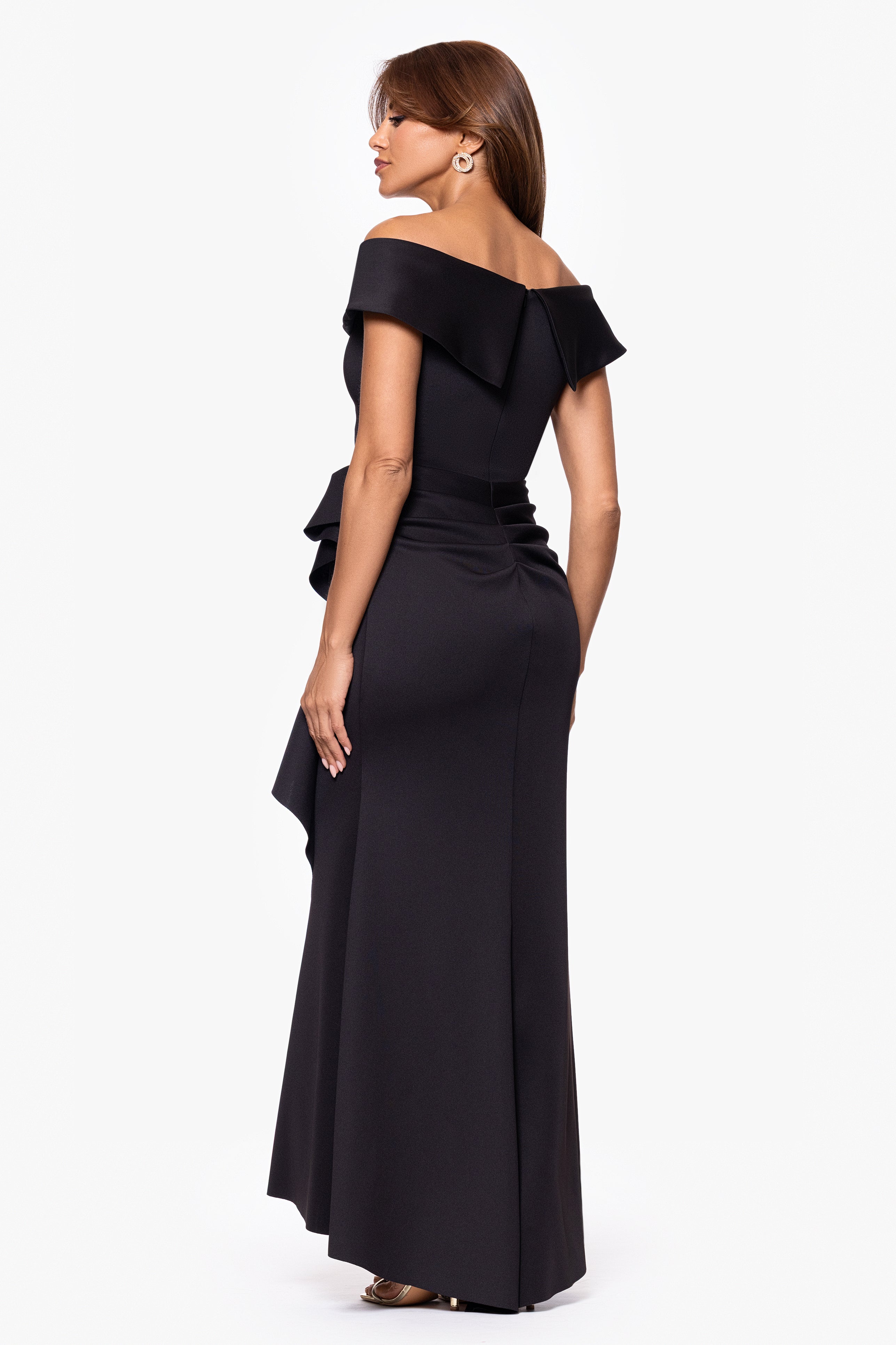 Petite "Patti" Techno Scuba Off The Shoulder Dress