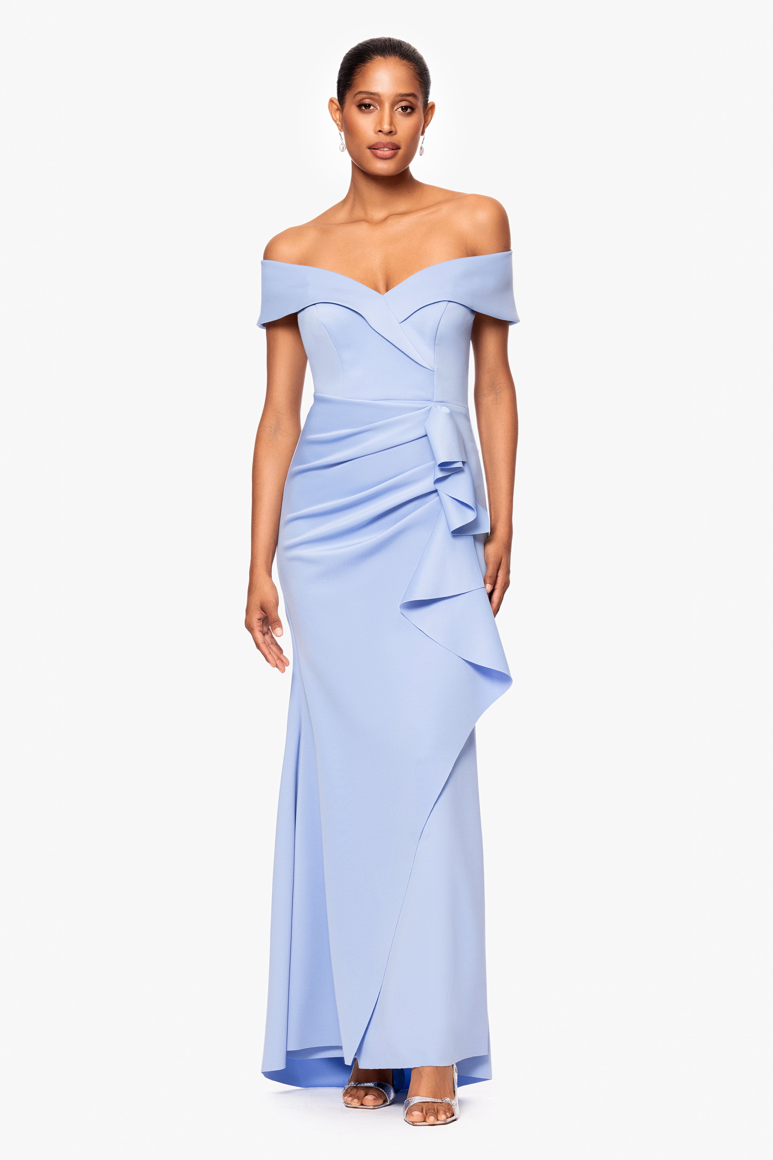 "Patti" Long Off the Shoulder Scuba Crepe Dress