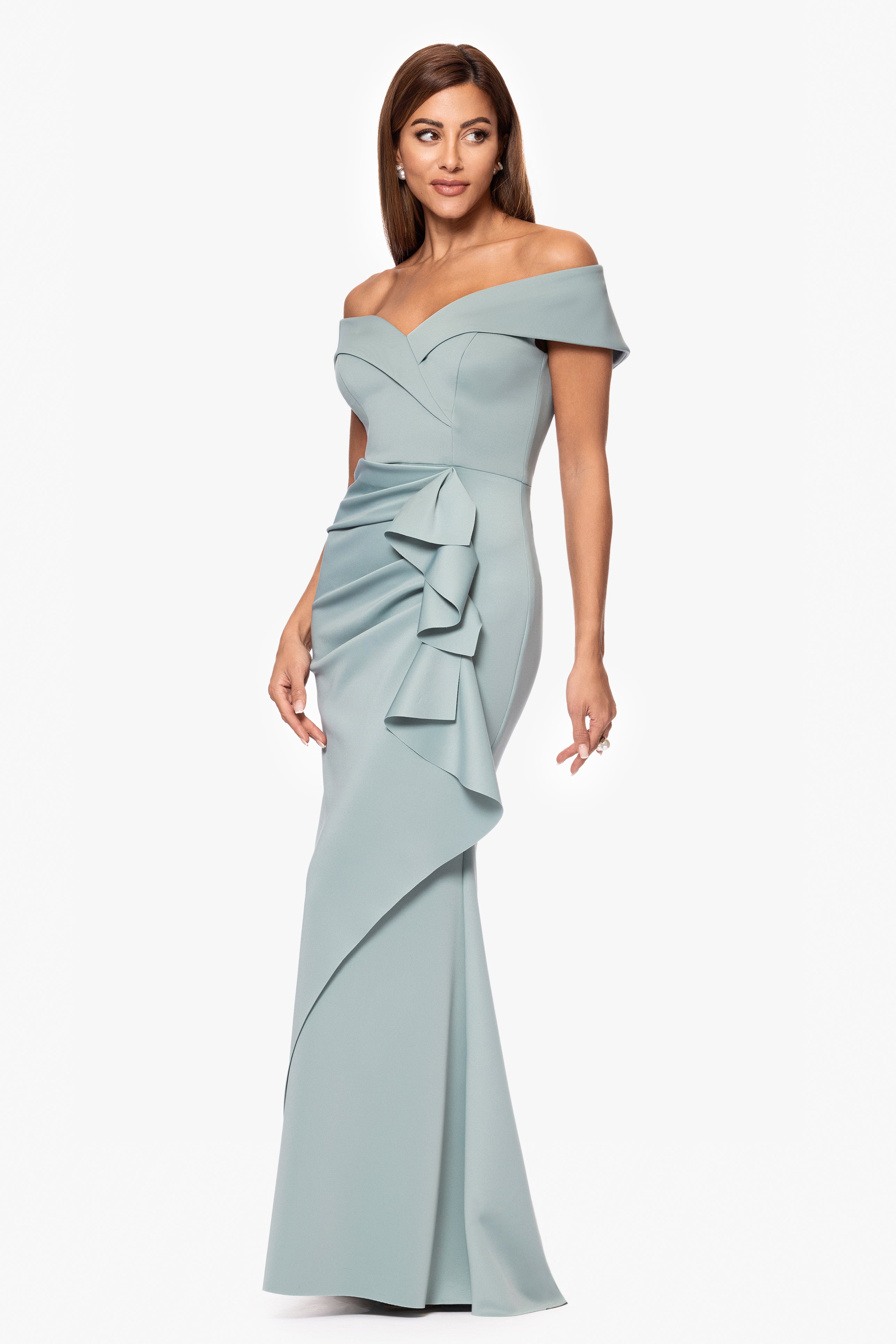 "Patti" Long Off the Shoulder Scuba Crepe Dress