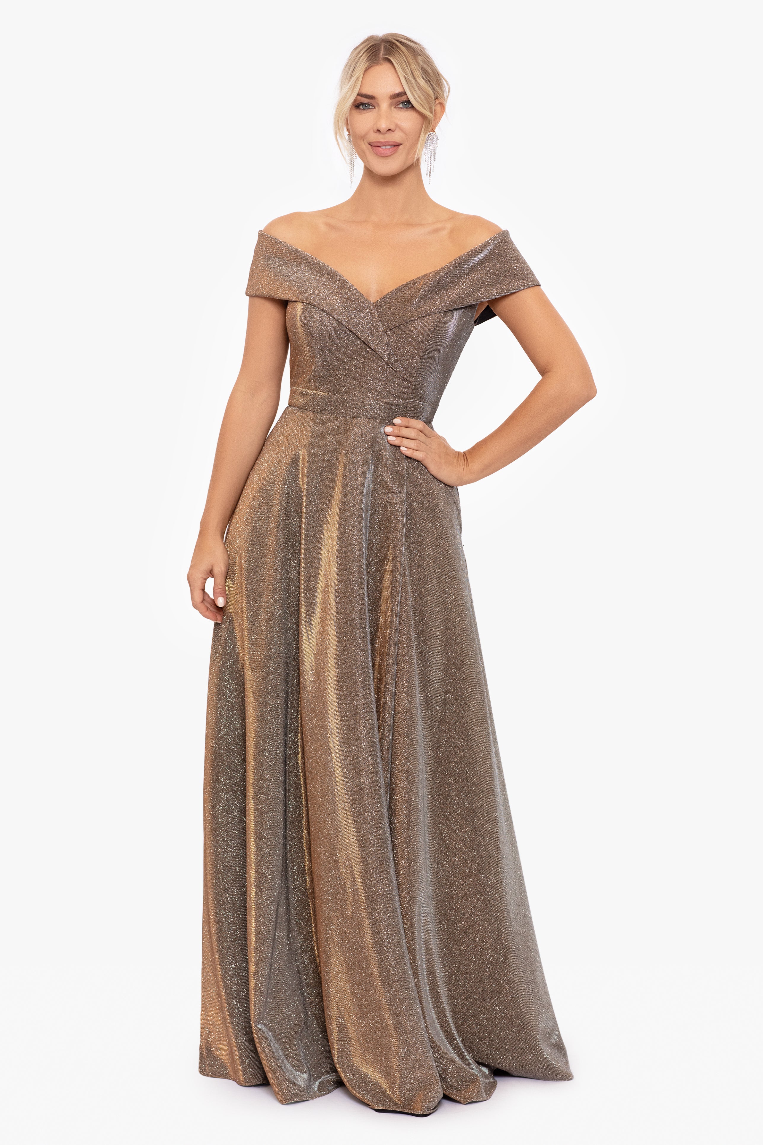 "Estelle" Off The Shoulder Long Glitter Dress