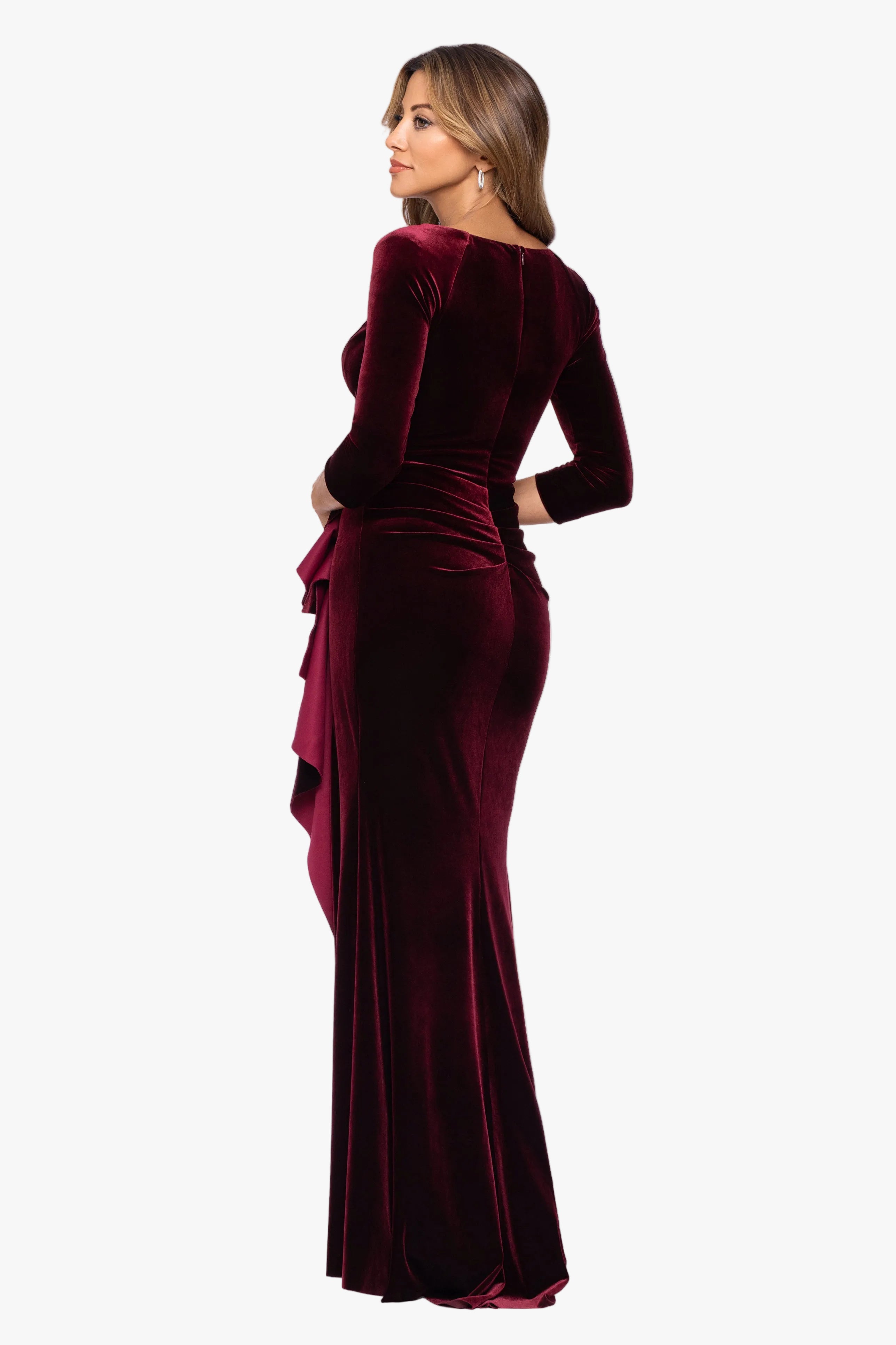 "Shae" Velvet Ruffle Front Long Sleeve Dress