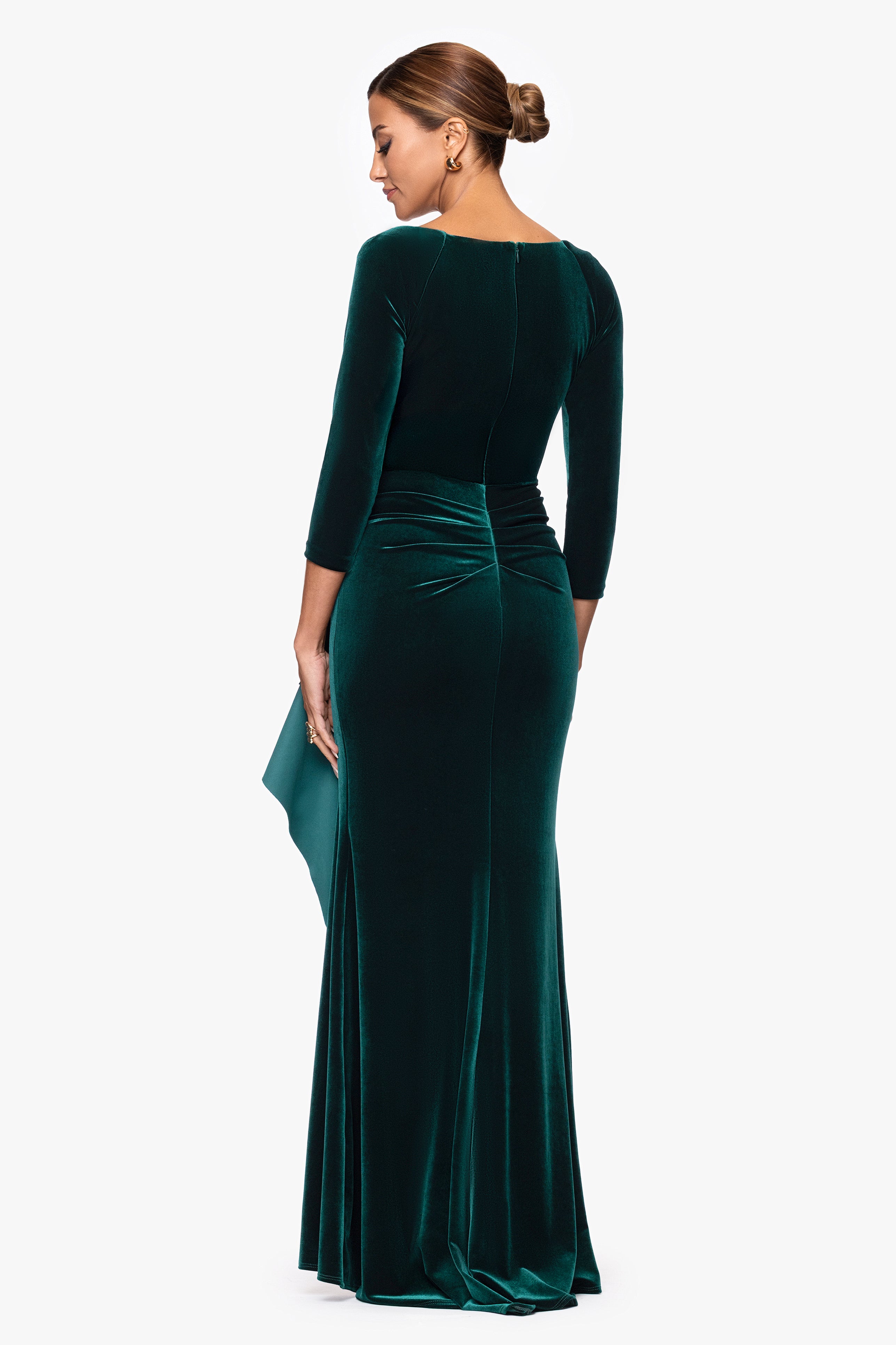 "Brenda" Velvet 3/4 Sleeve Ruffle Dress