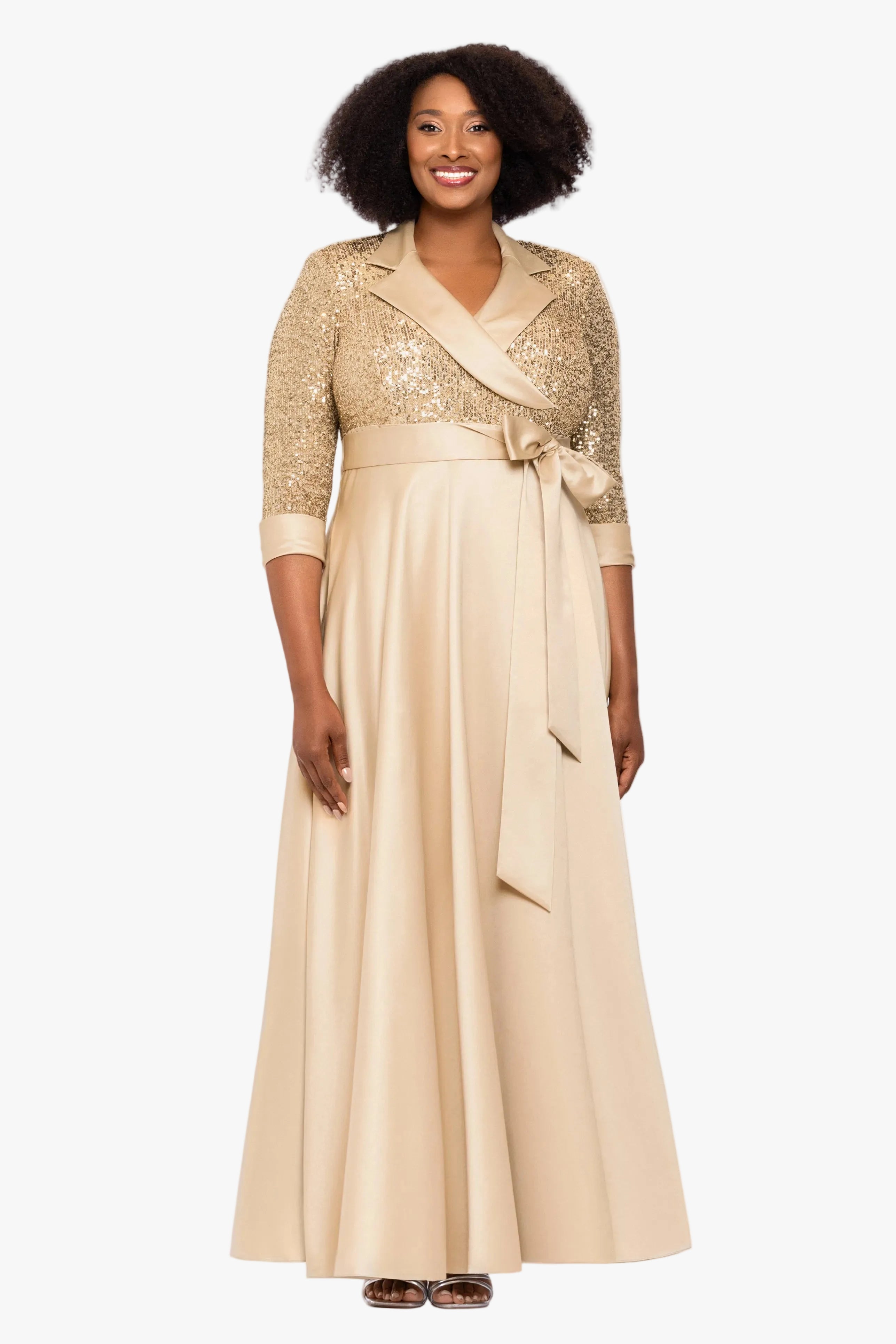 Plus "Megan" Tuxedo Sequin & Lamour Satin Ballgown
