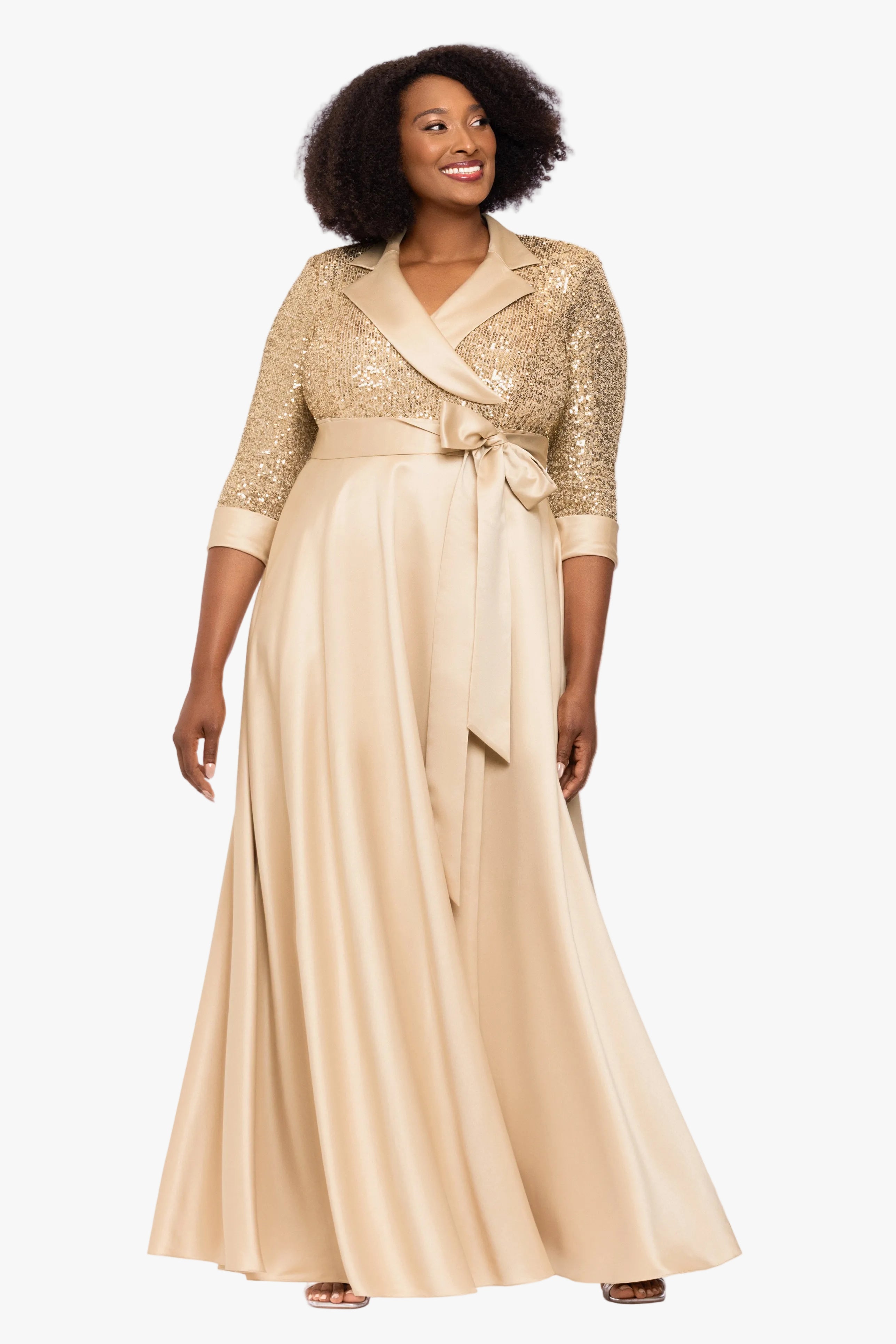 Plus "Megan" Tuxedo Sequin & Lamour Satin Ballgown