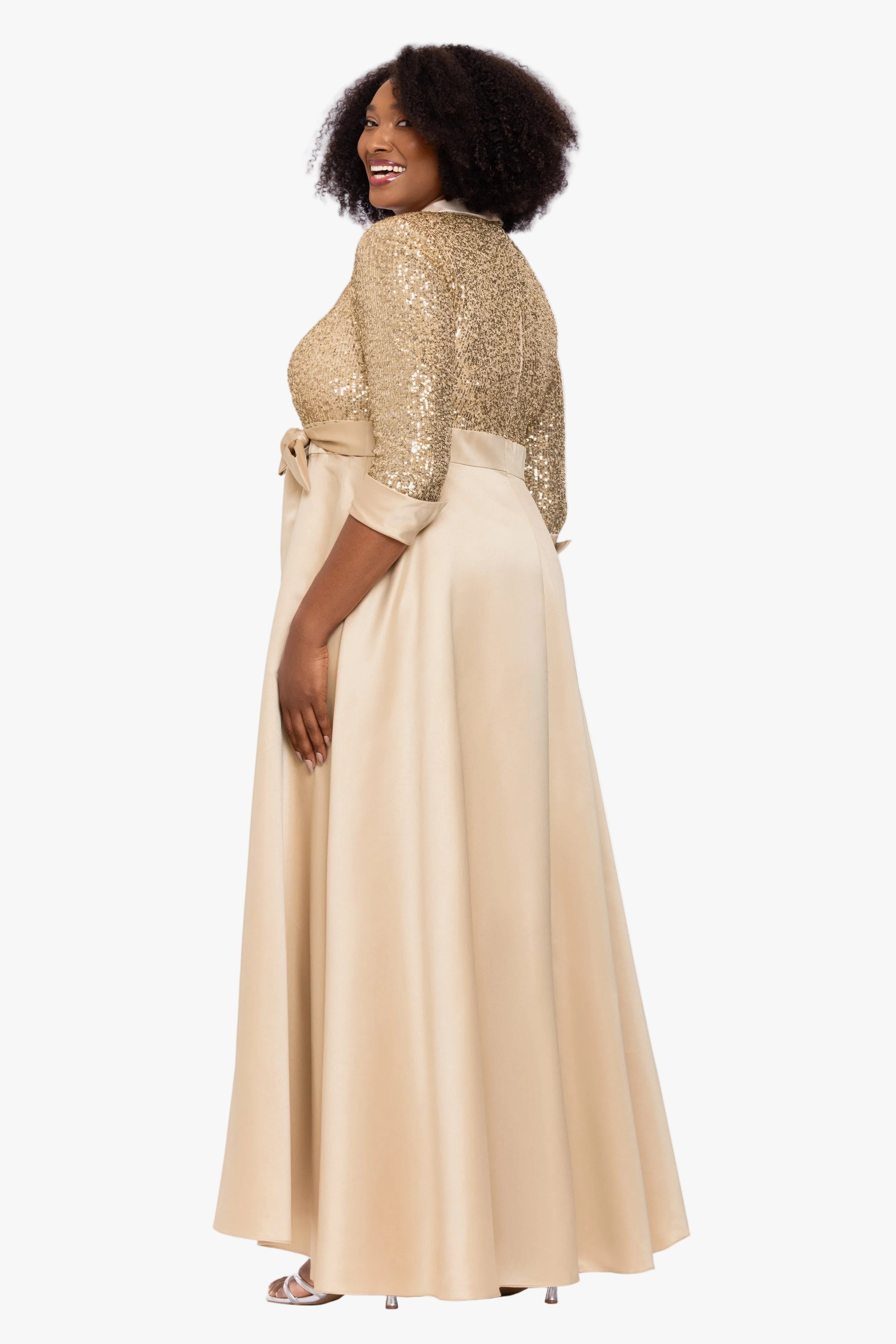 Plus "Megan" Tuxedo Sequin & Lamour Satin Ballgown