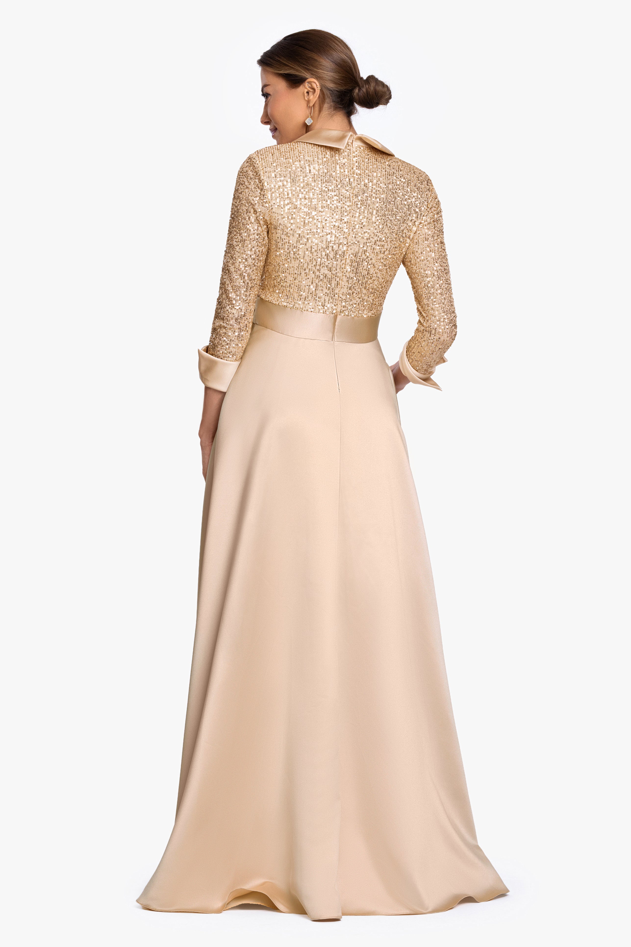 "Megan" Tuxedo Sequin & Lamour Satin Ballgown
