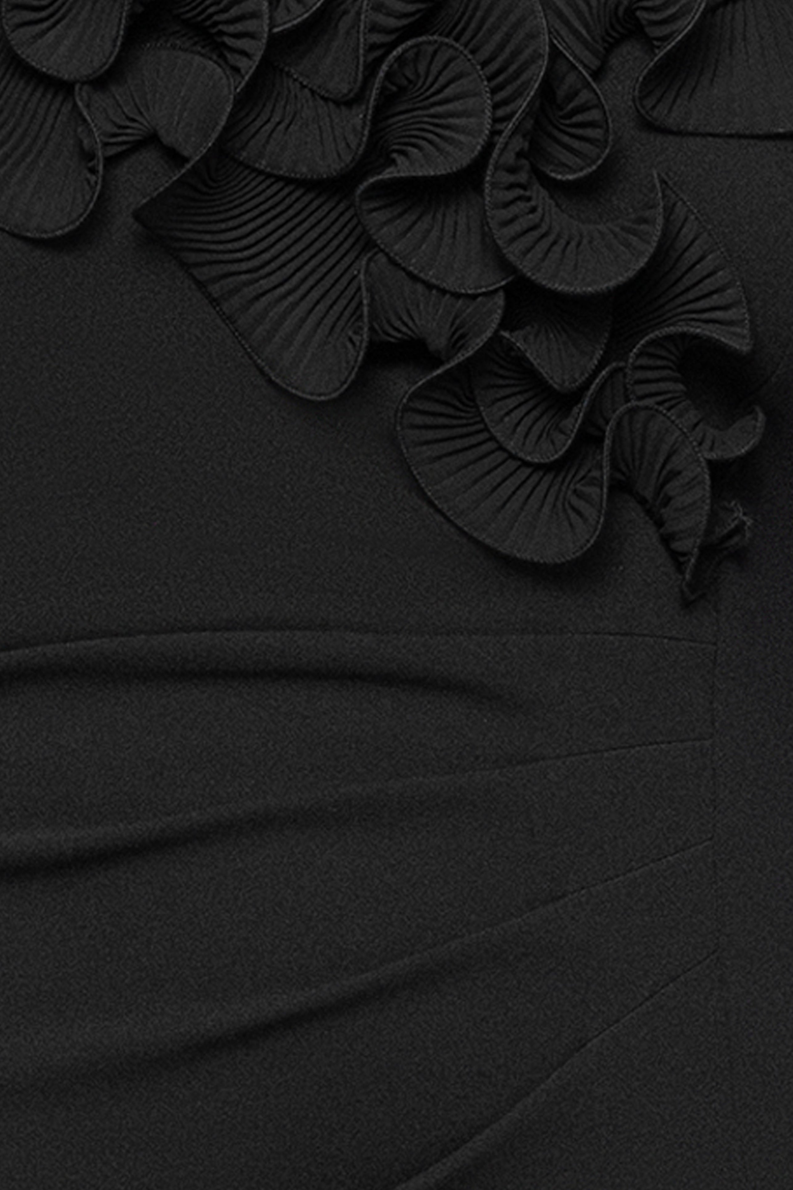 Plus "Anya" Scuba Crepe Off the Shoulder Chiffon Ruffle Neckline Floor Length Dress