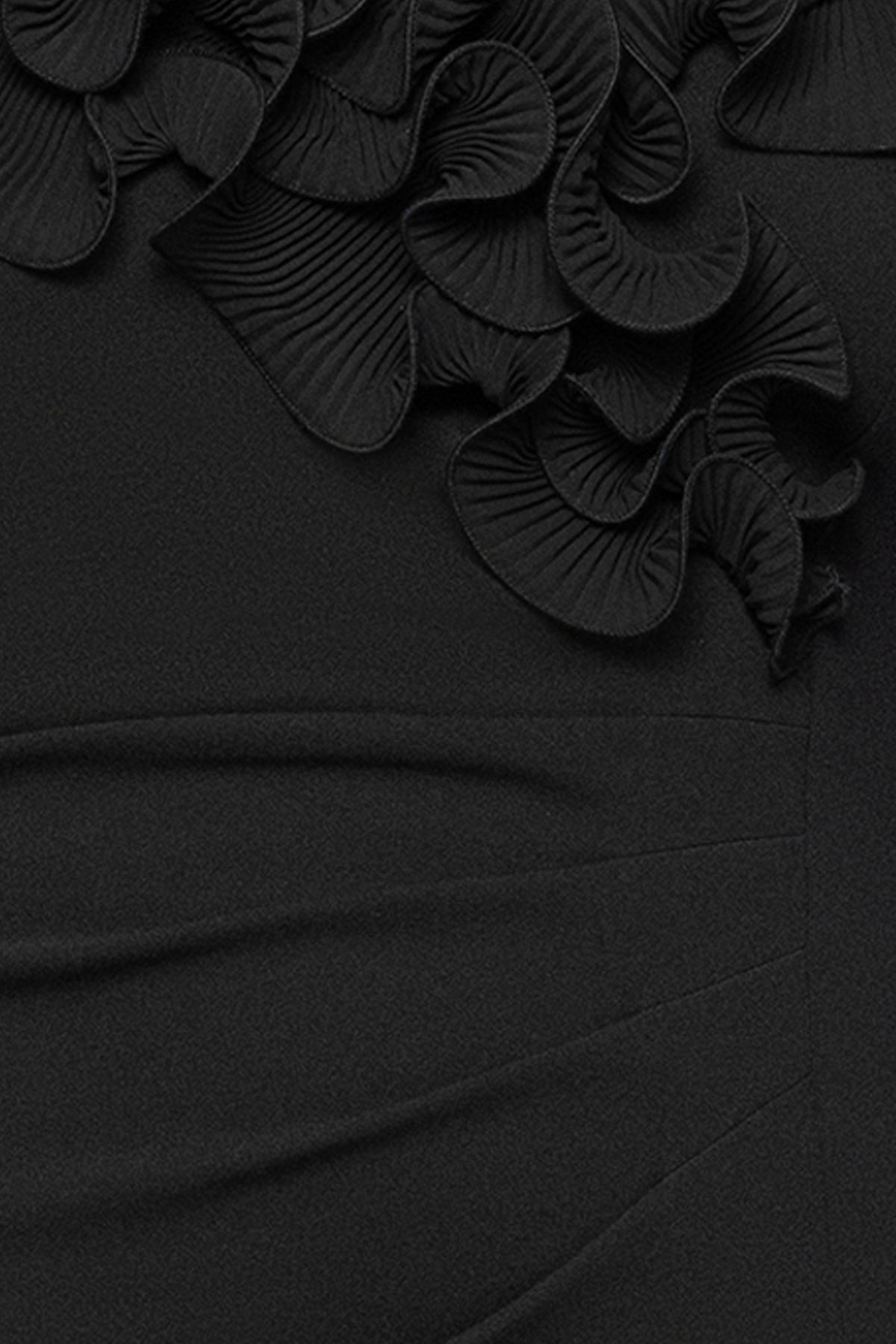 Plus "Anya" Scuba Crepe & Chiffon Ruffle Off the Shoulder Dress