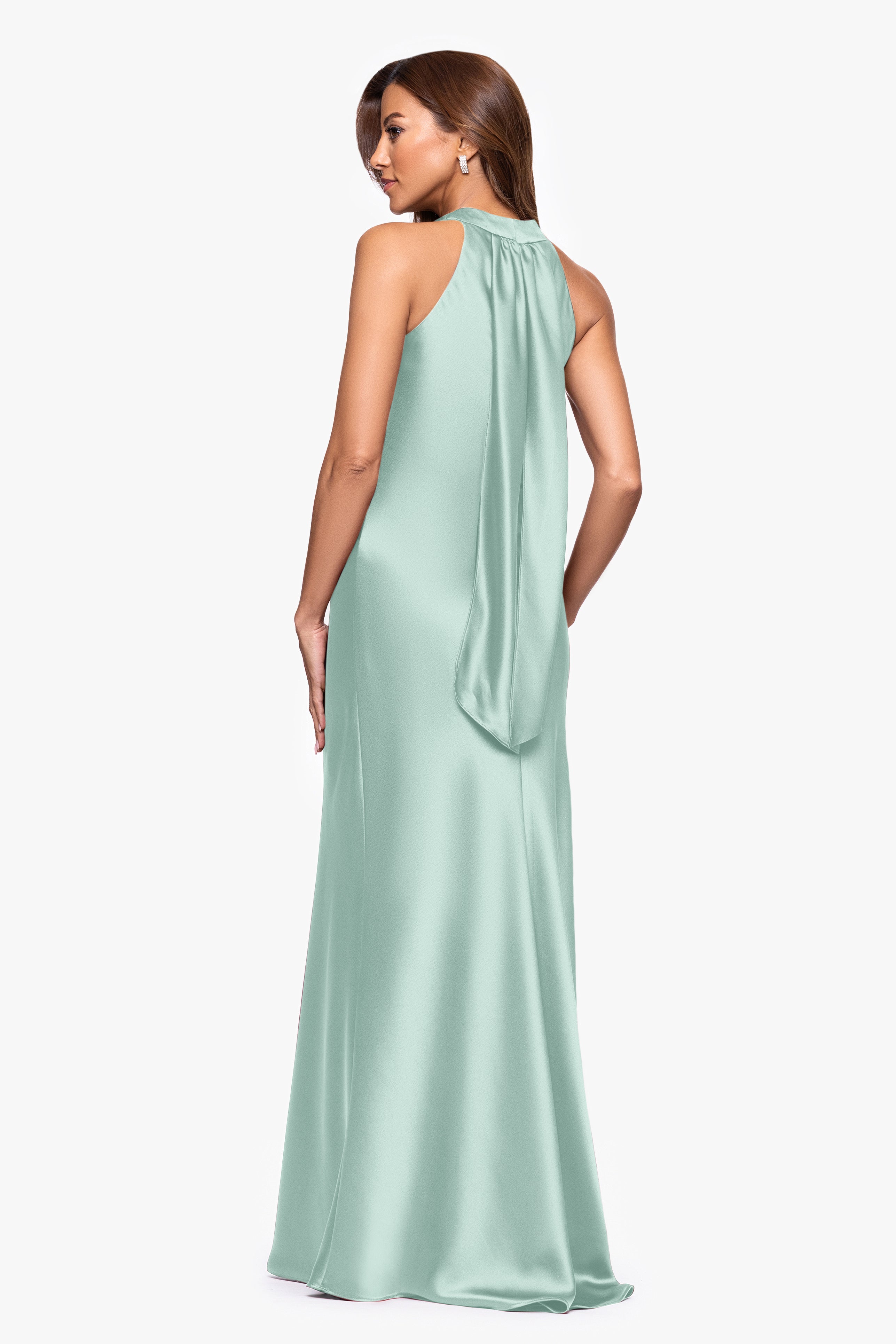 "Francesca" Satin Halter Tie Neck Floor Length Dress