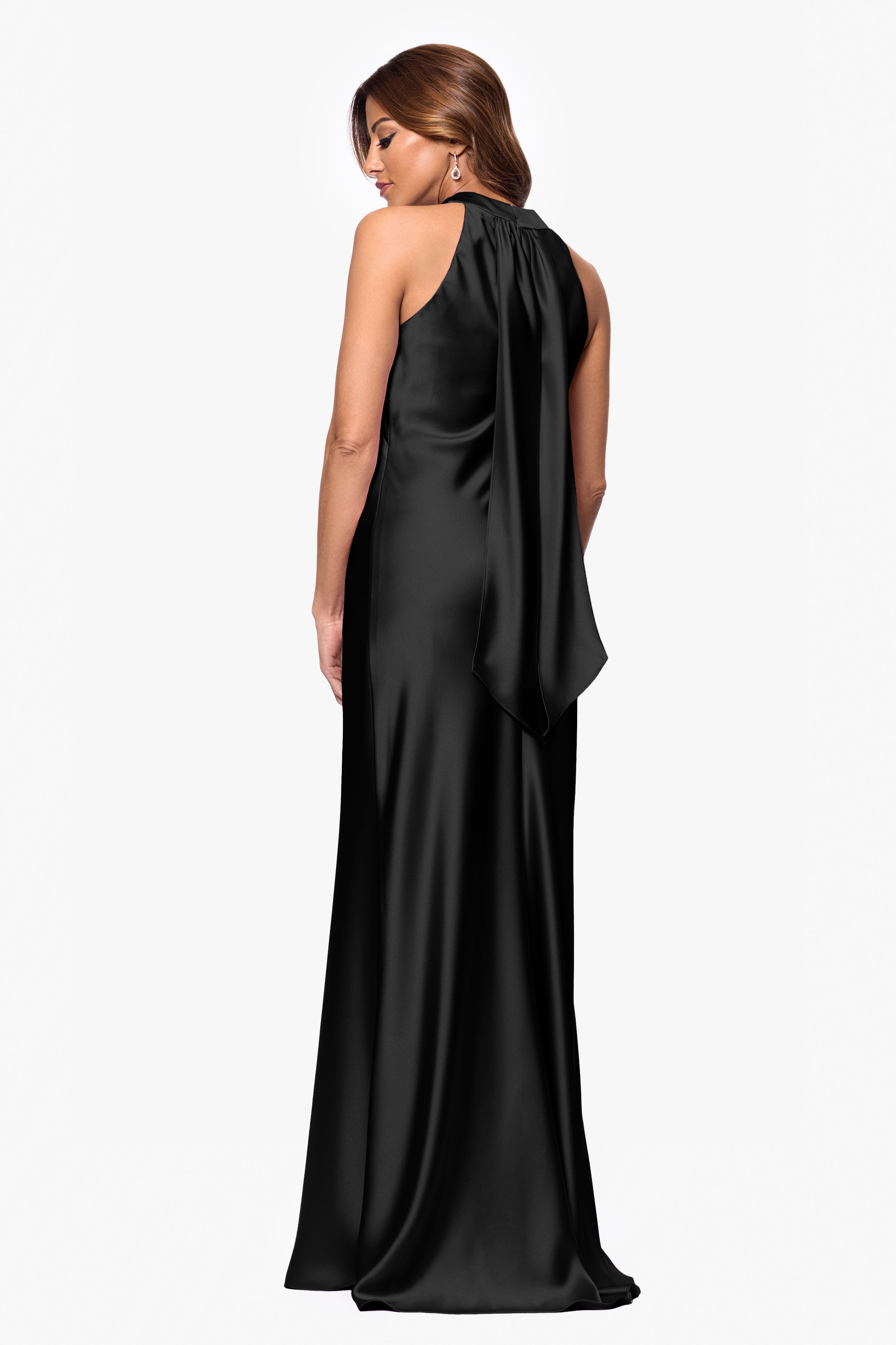 "Francesca" Satin Halter Tie Neck Floor Length Dress