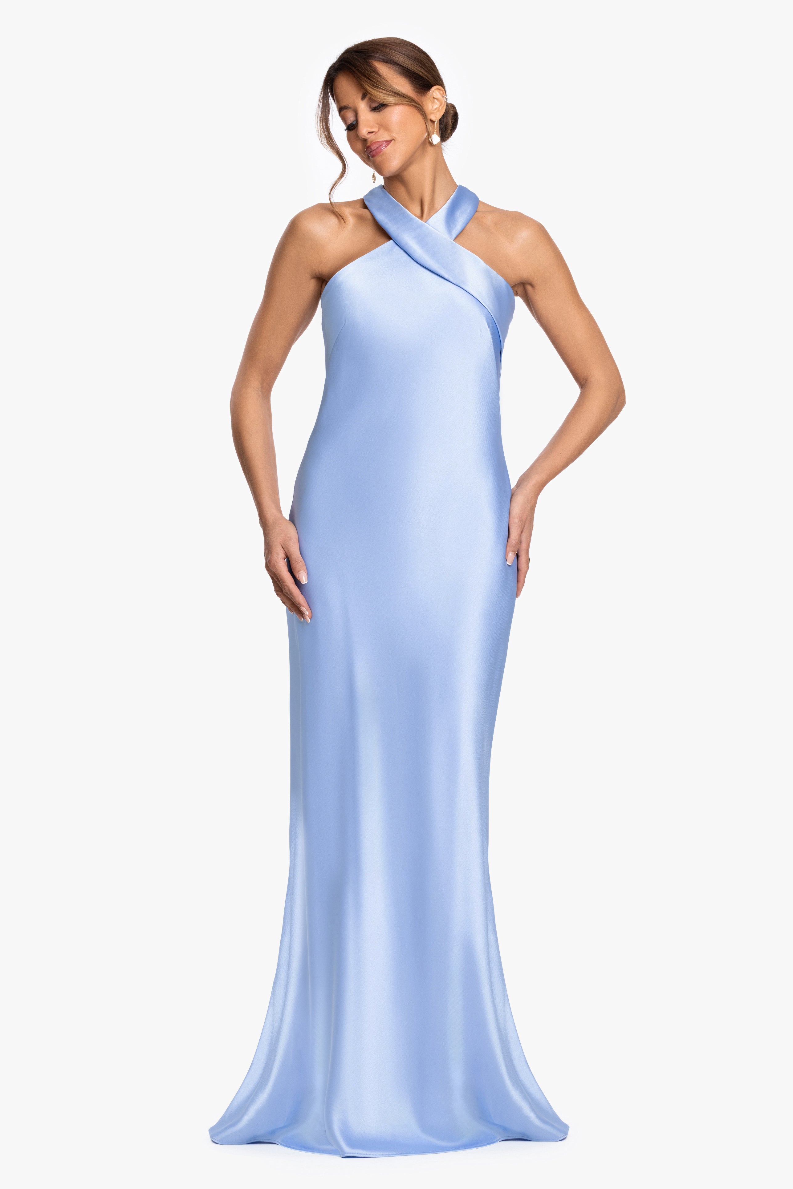"Francesca" Satin Halter Tie Neck Dress