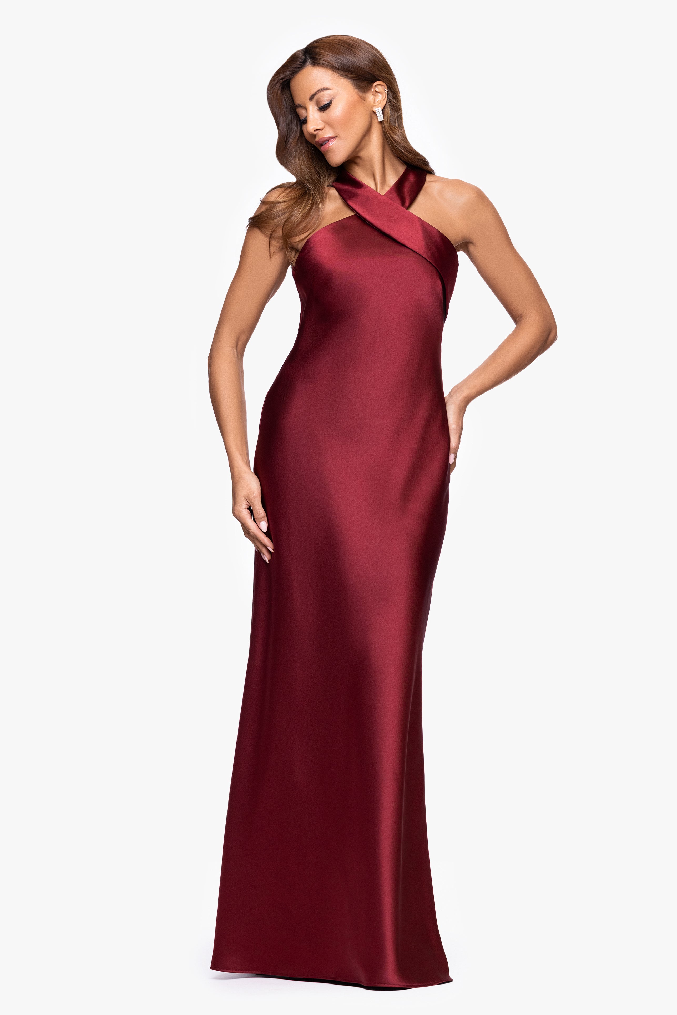 "Francesca" Satin Halter Tie Neck Dress