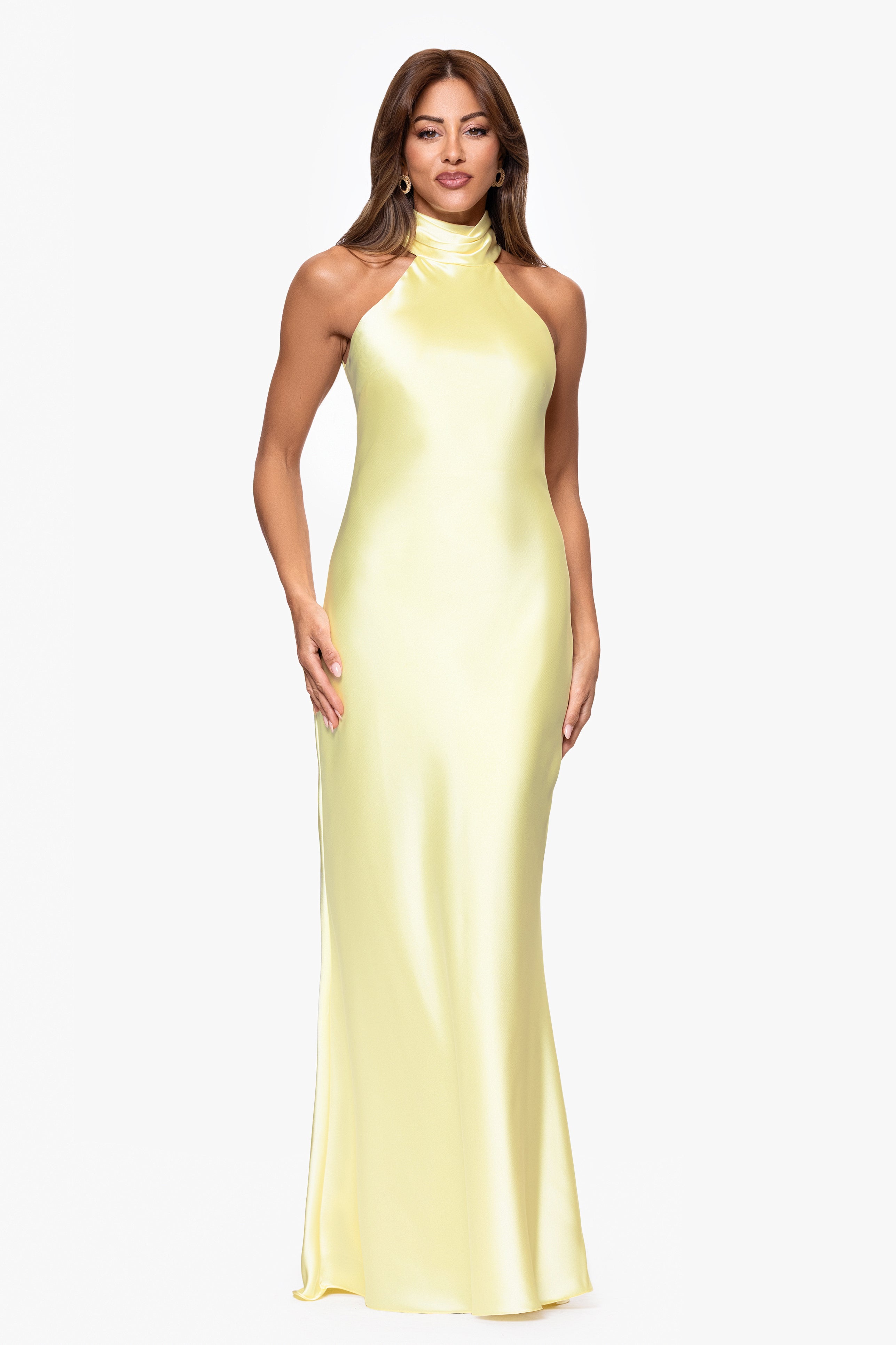 "Roxanna" Satin Halter Neck Floor Length Dress