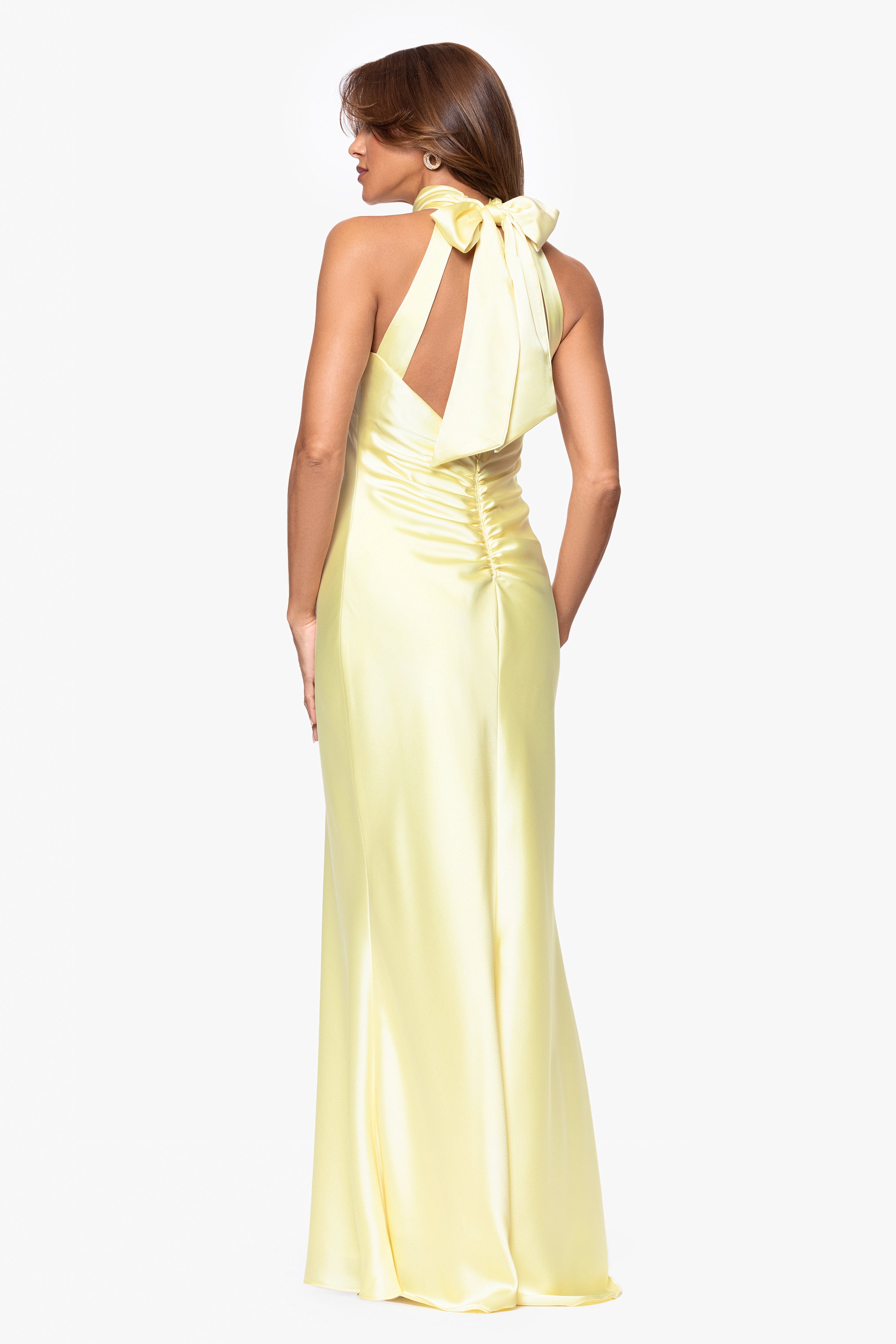 "Ruth" Satin High Tie Neck Backless Floor Length Dress