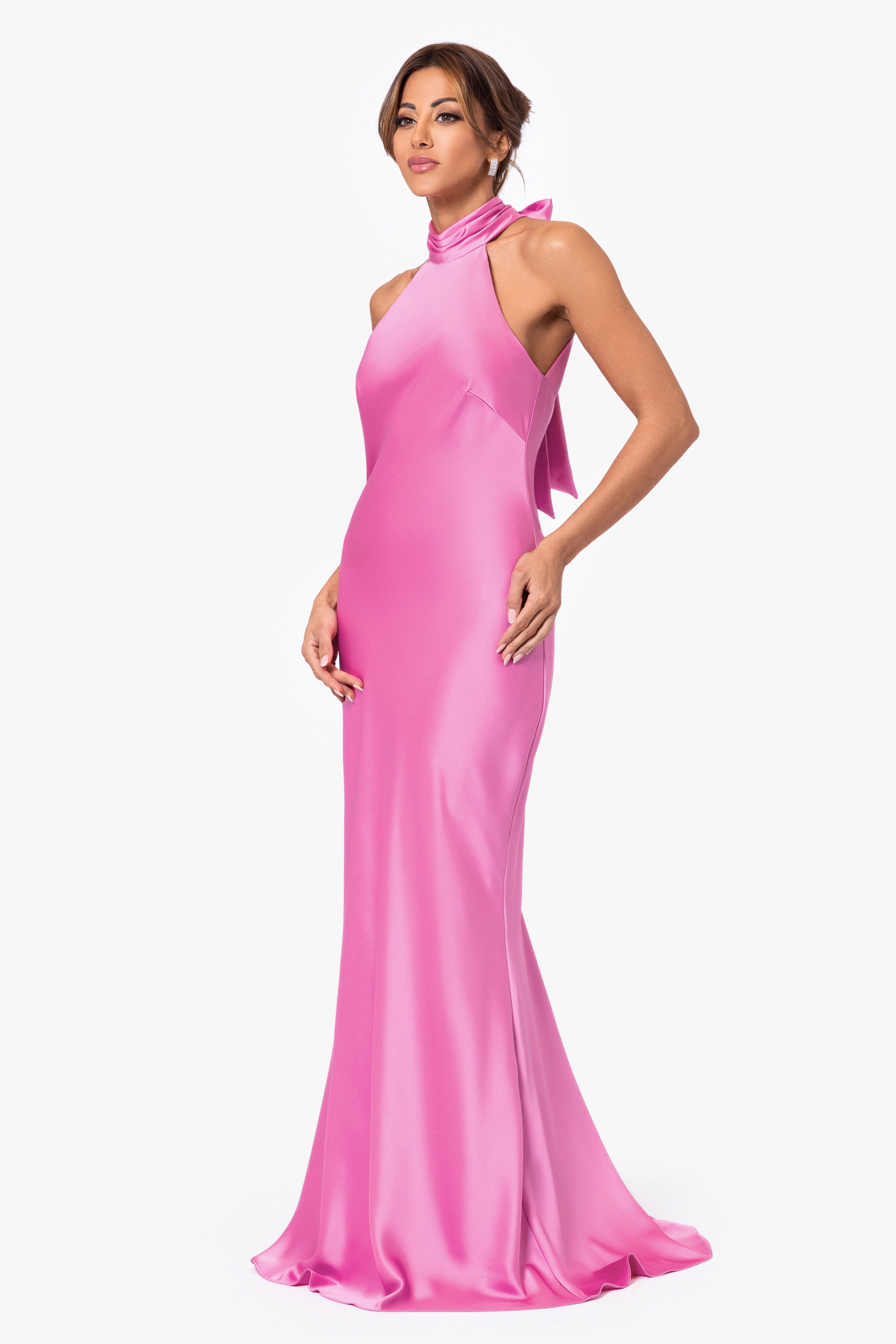 "Roxanna" Satin Halter Neck Floor Length Dress