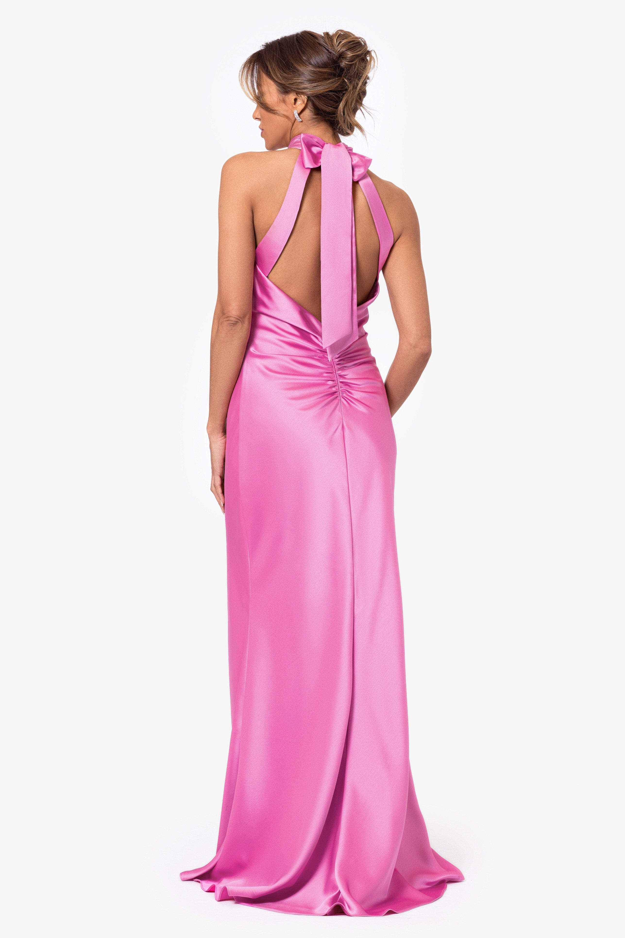 "Roxanna" Satin Halter Neck Floor Length Dress
