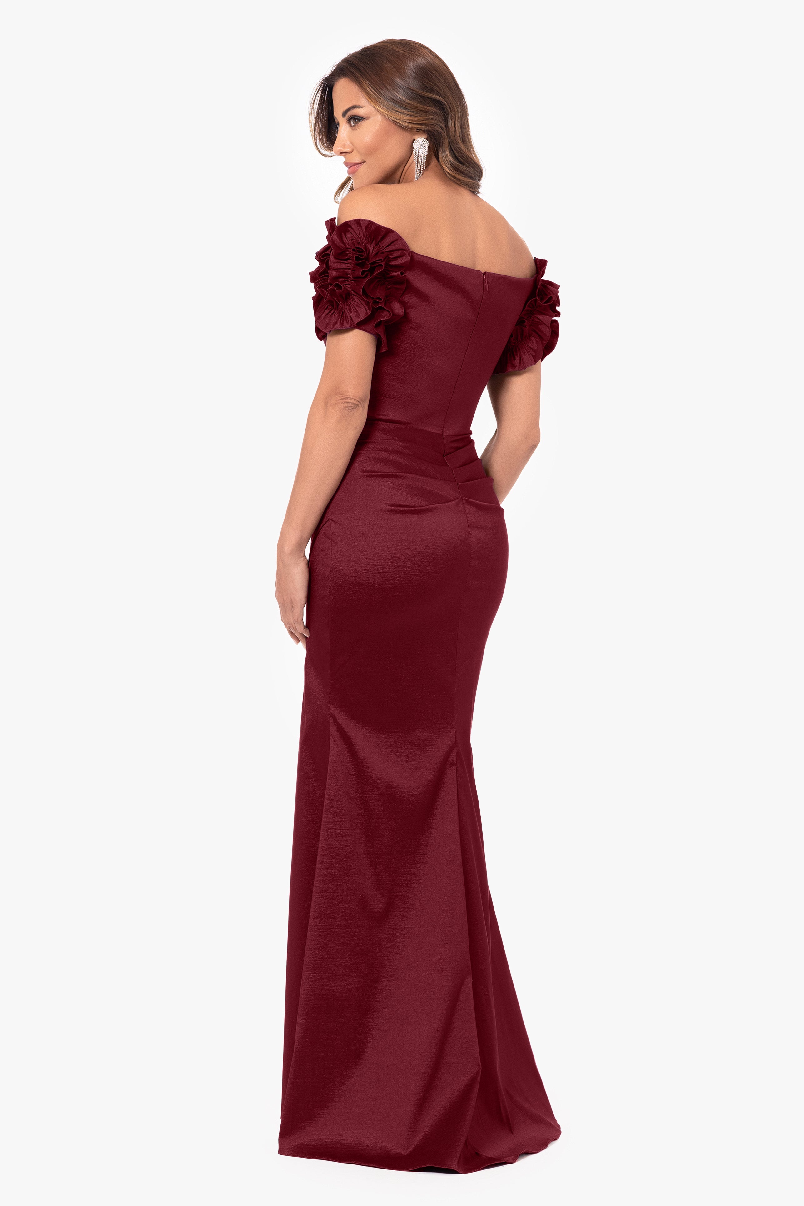 Petite "Melinda" Long off the Shoulder Flower Sleeve Dress