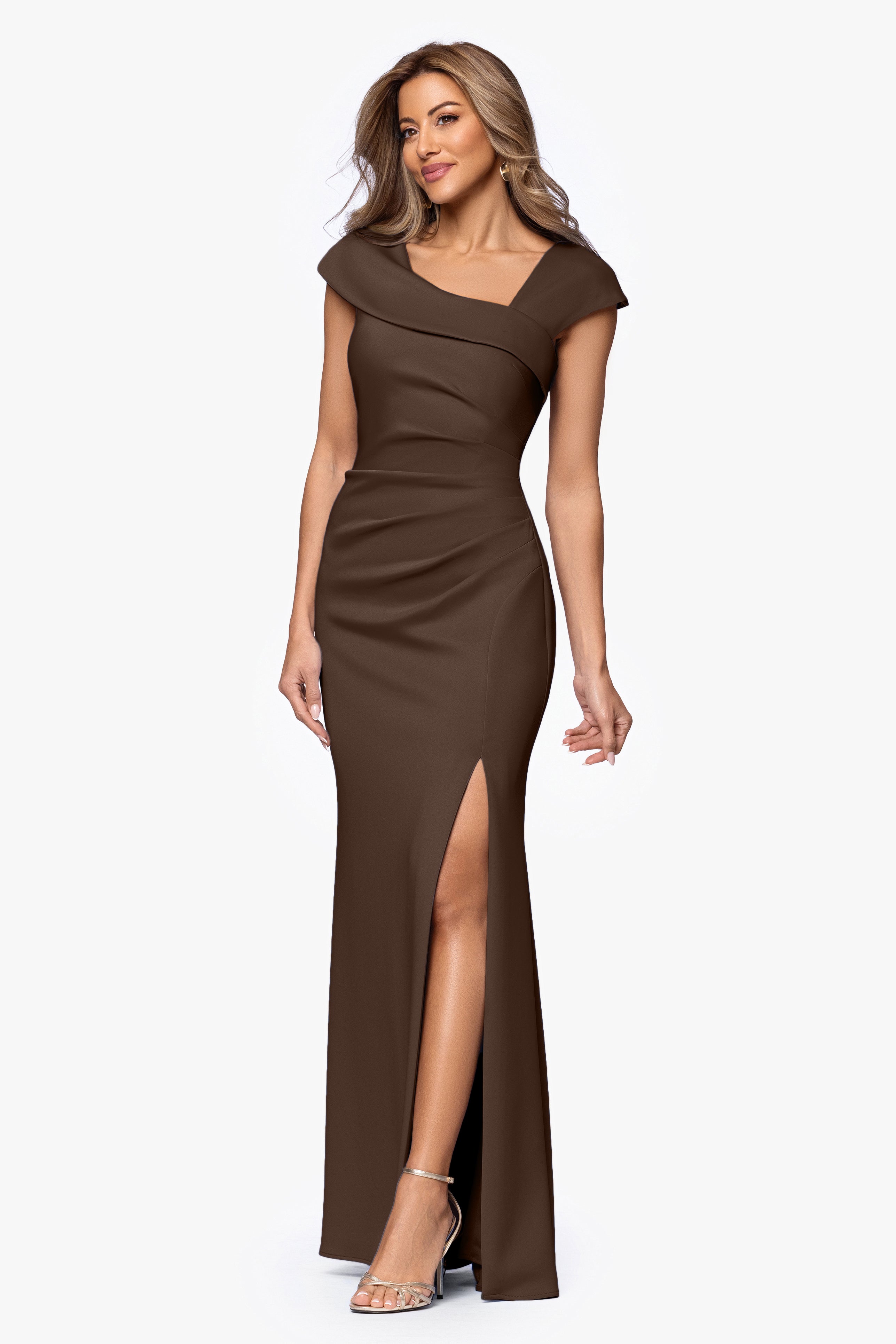 "Lenore" Techno Scuba Asymmetrical Neckline Dress
