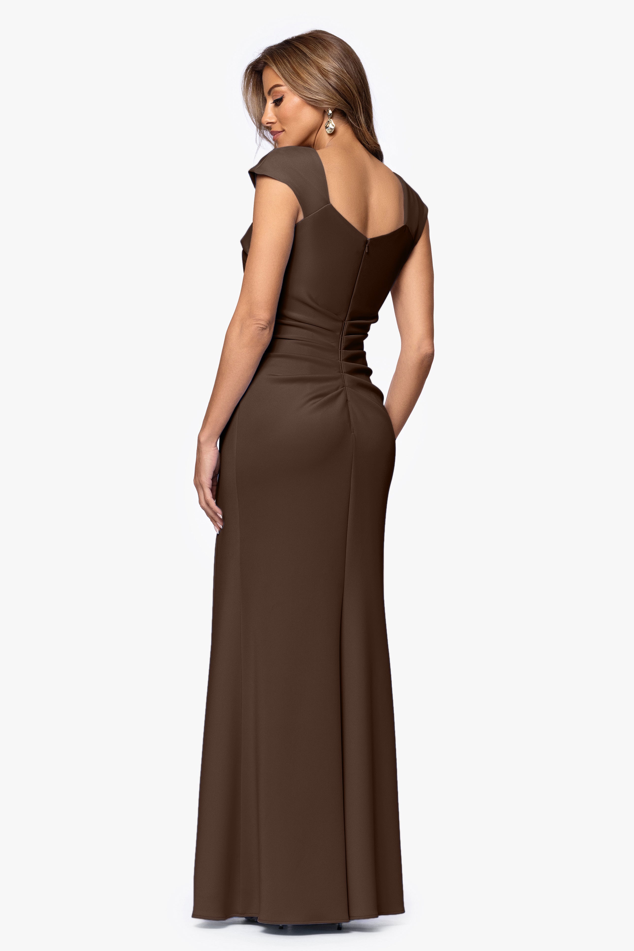 Petite "Lenore" Techno Scuba Asymmetrical Neckline Dress