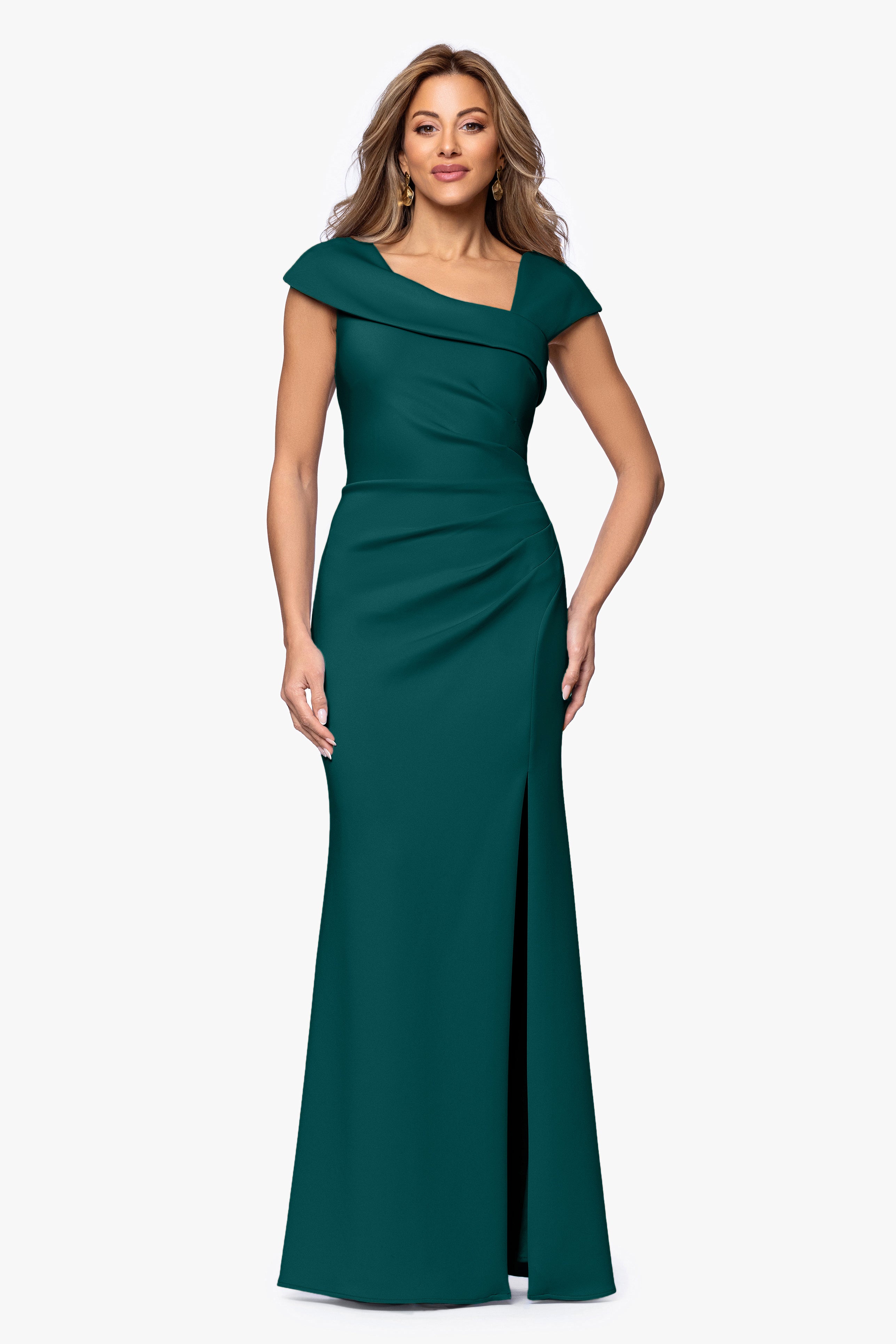 "Lenore" Techno Scuba Asymmetrical Neckline Dress