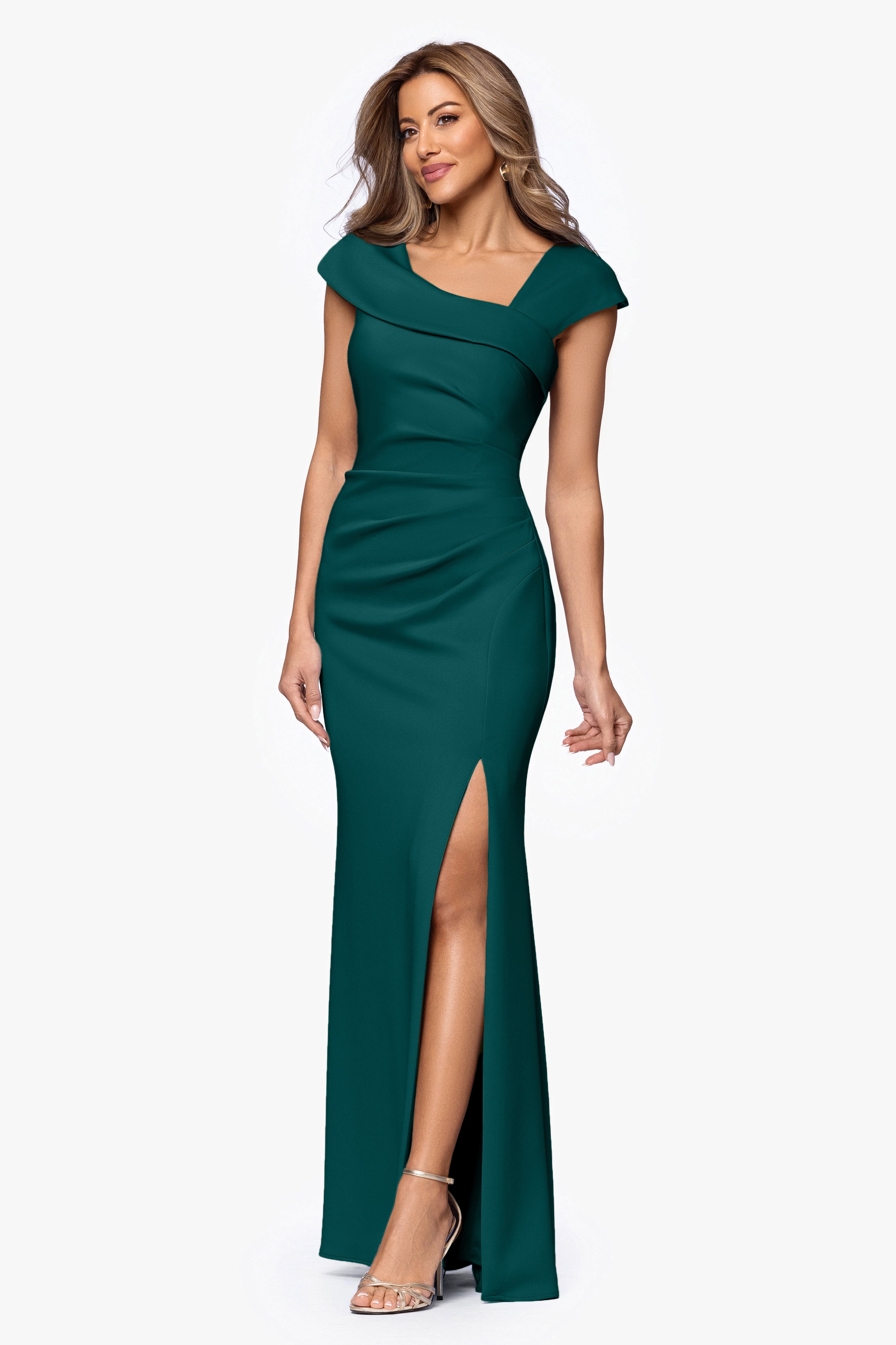 "Lenore" Techno Scuba Asymmetrical Neckline Dress