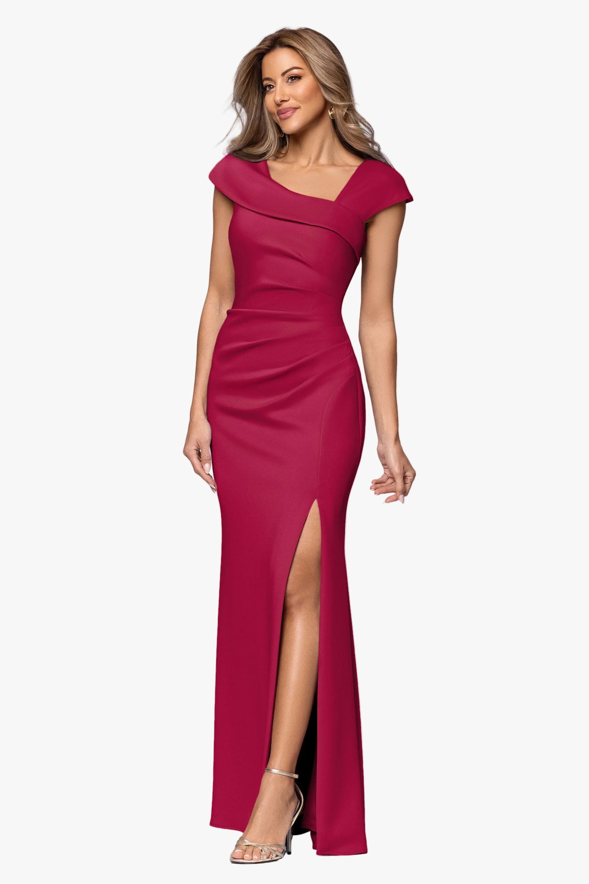 "Lenore" Techno Scuba Asymmetrical Neckline Dress