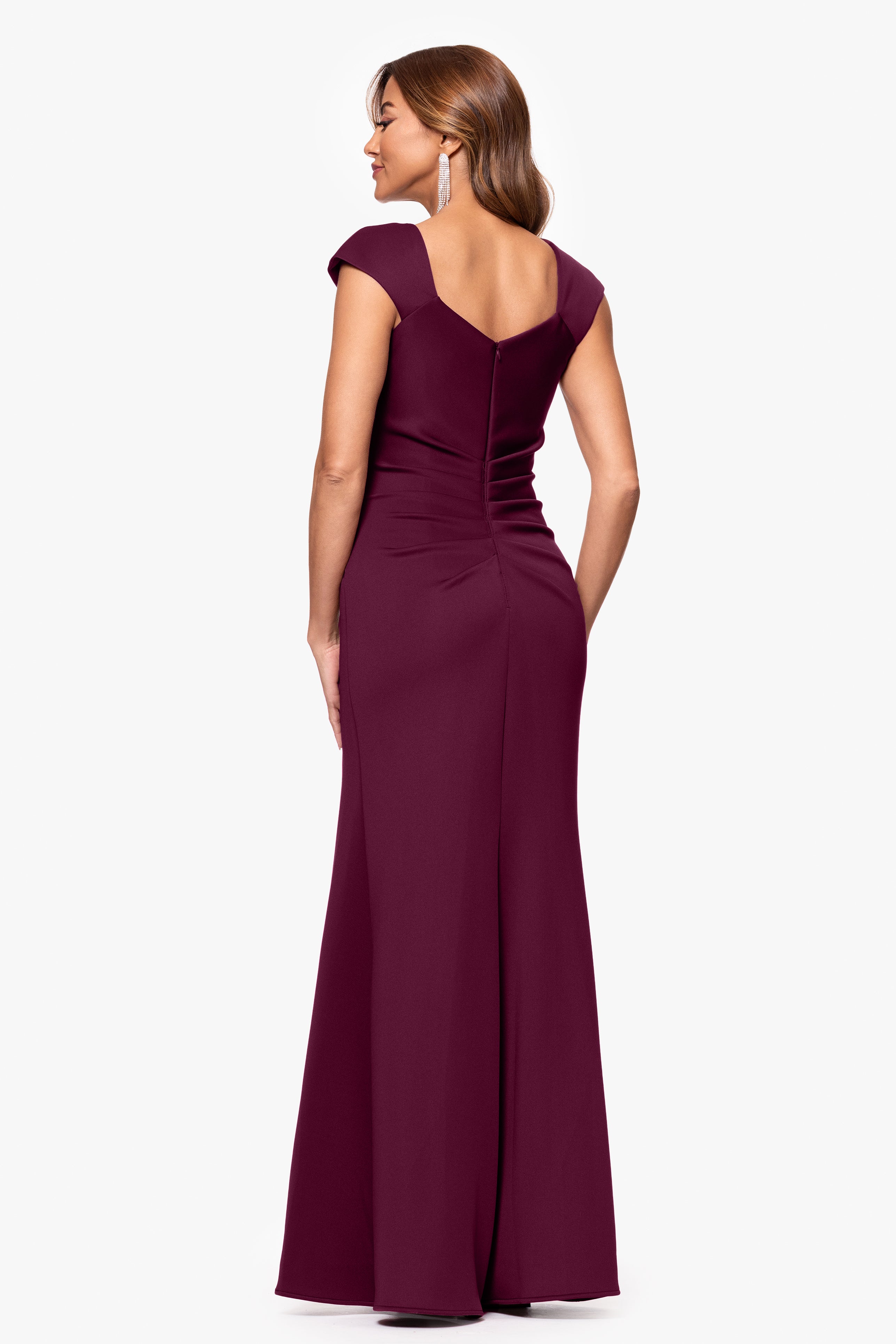 Petite "Lenore " Long Asymmetrical Neckline Techno Scuba Dress