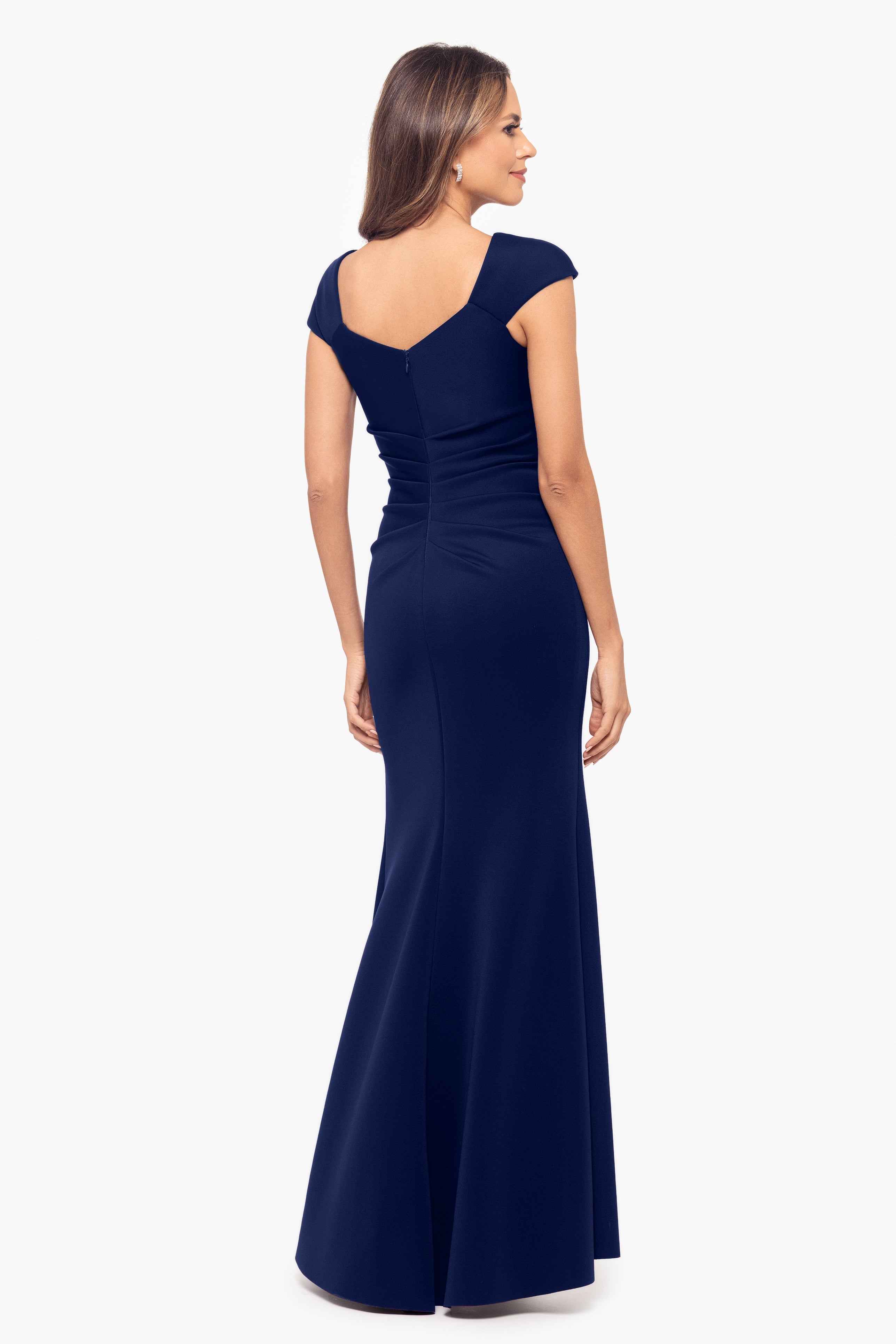 "Lenore " Long Asymmetrical Neckline Techno Scuba Dress